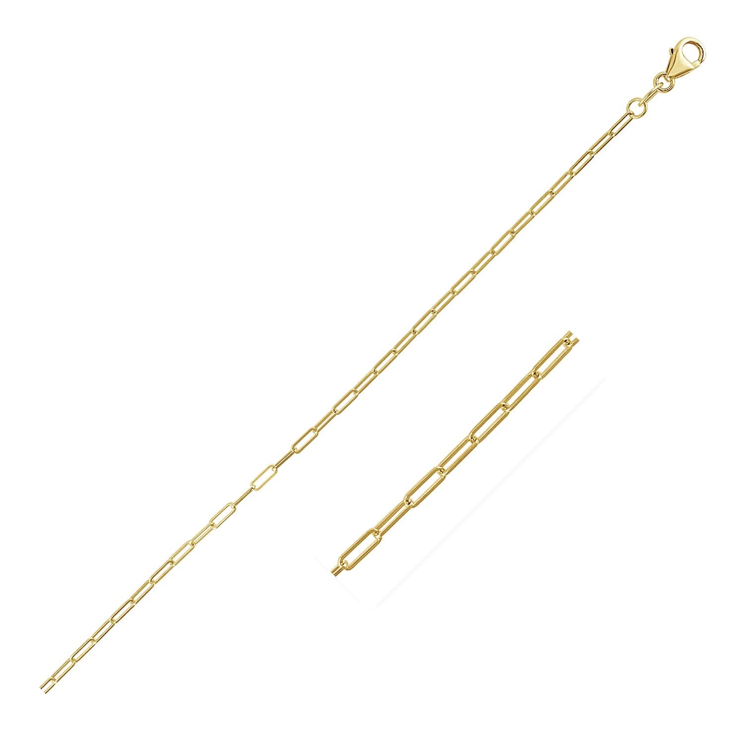 18K yellow gold fine paperclip chain, modern design with elegant round links, perfect for layering or solo wear.