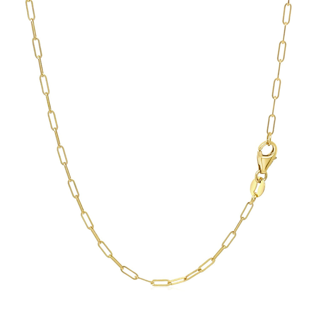 18K yellow gold fine paperclip chain with modern design, featuring sleek round links for a luxurious touch.