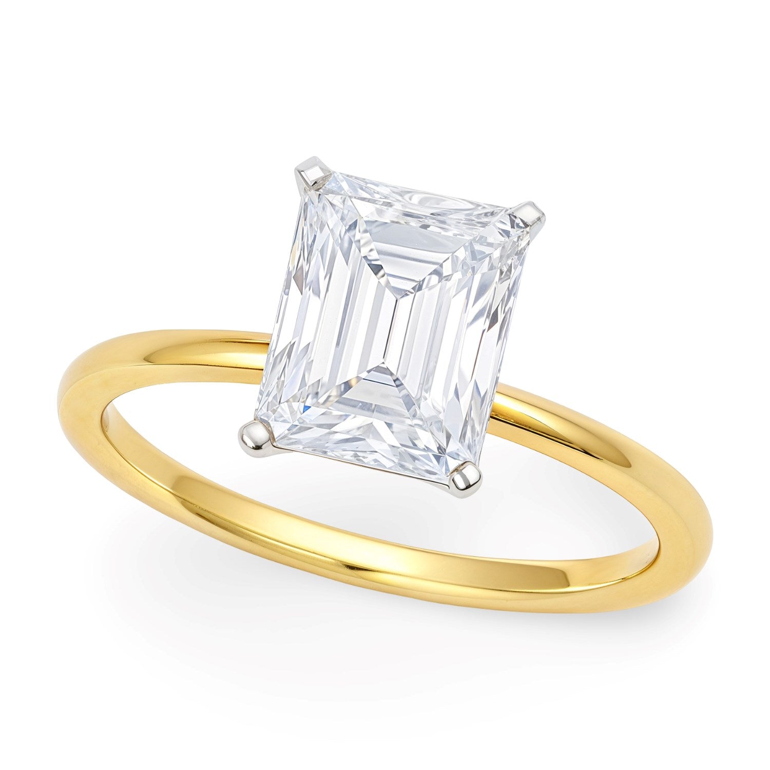 2 carat radiant lab-grown diamond solitaire ring in 14k yellow gold, showcasing timeless elegance and classic design.