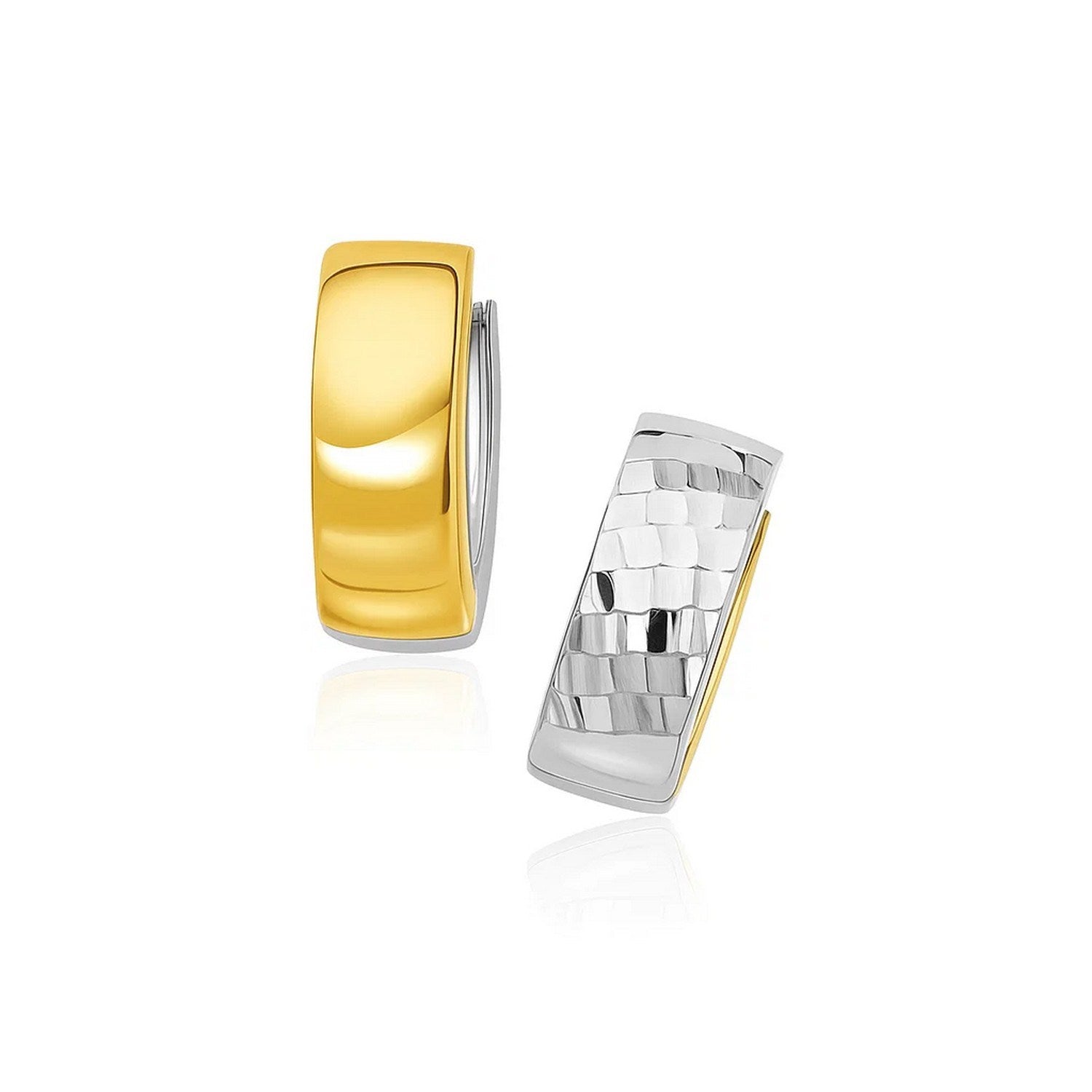 14k two-tone gold diamond textured hoop earrings, elegantly designed for a luxurious statement.