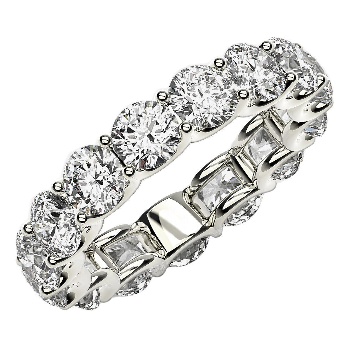 Round cut lab-grown diamond eternity ring in 14k white gold, showcasing elegant brilliance and timeless design.