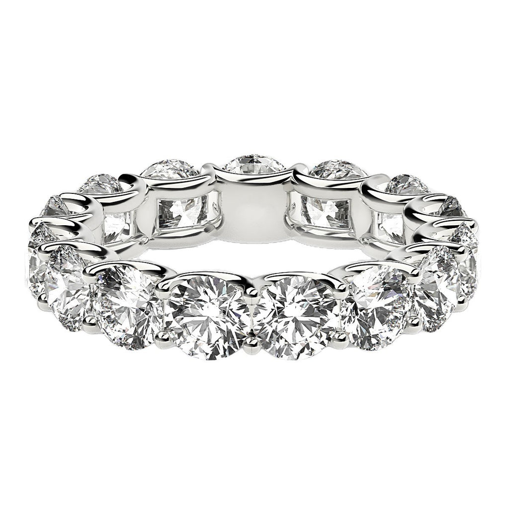 Round cut lab-grown diamond eternity ring in 14k white gold, showcasing elegant brilliance and timeless design.