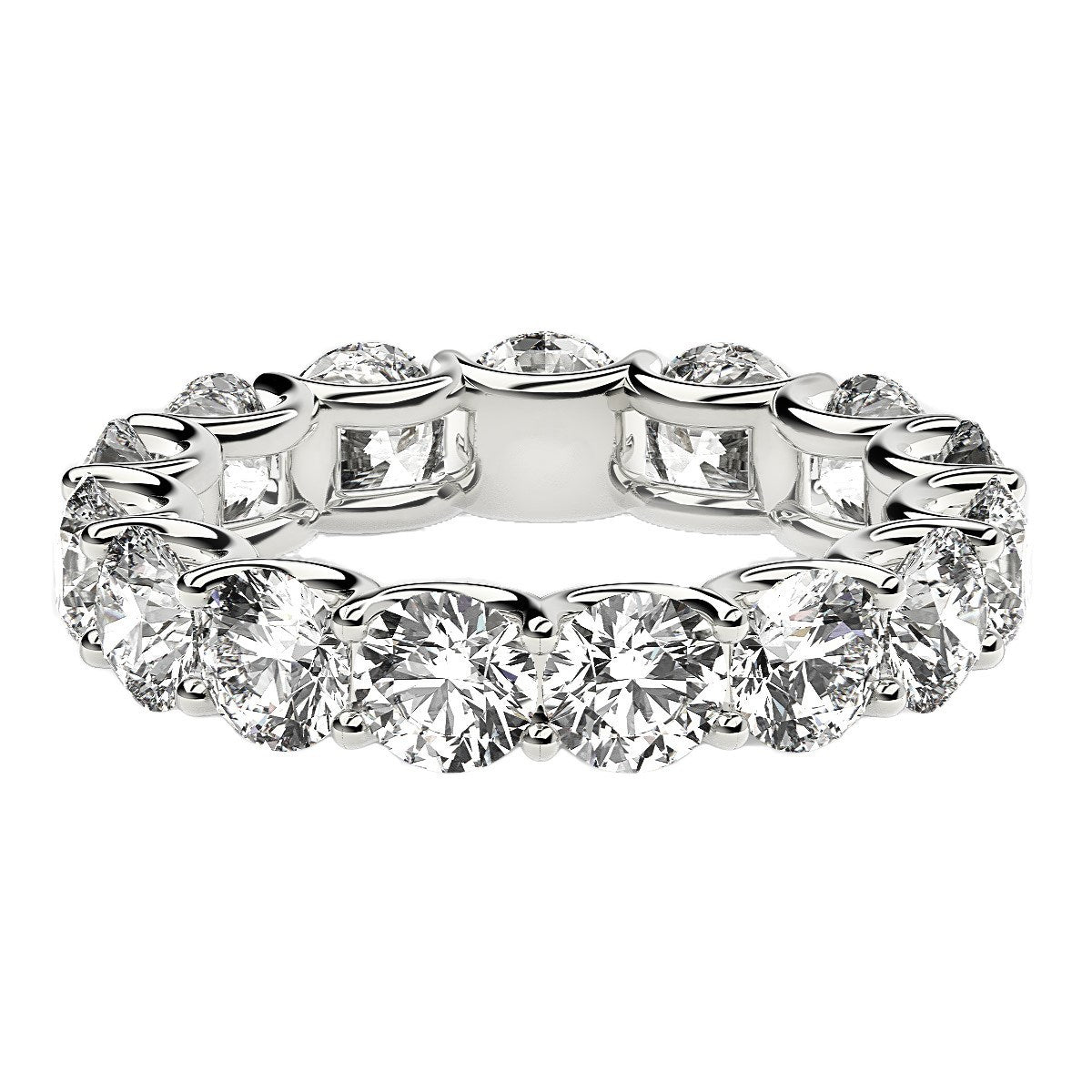 Round cut lab-grown diamond eternity ring in 14k white gold, showcasing elegant brilliance and timeless design.
