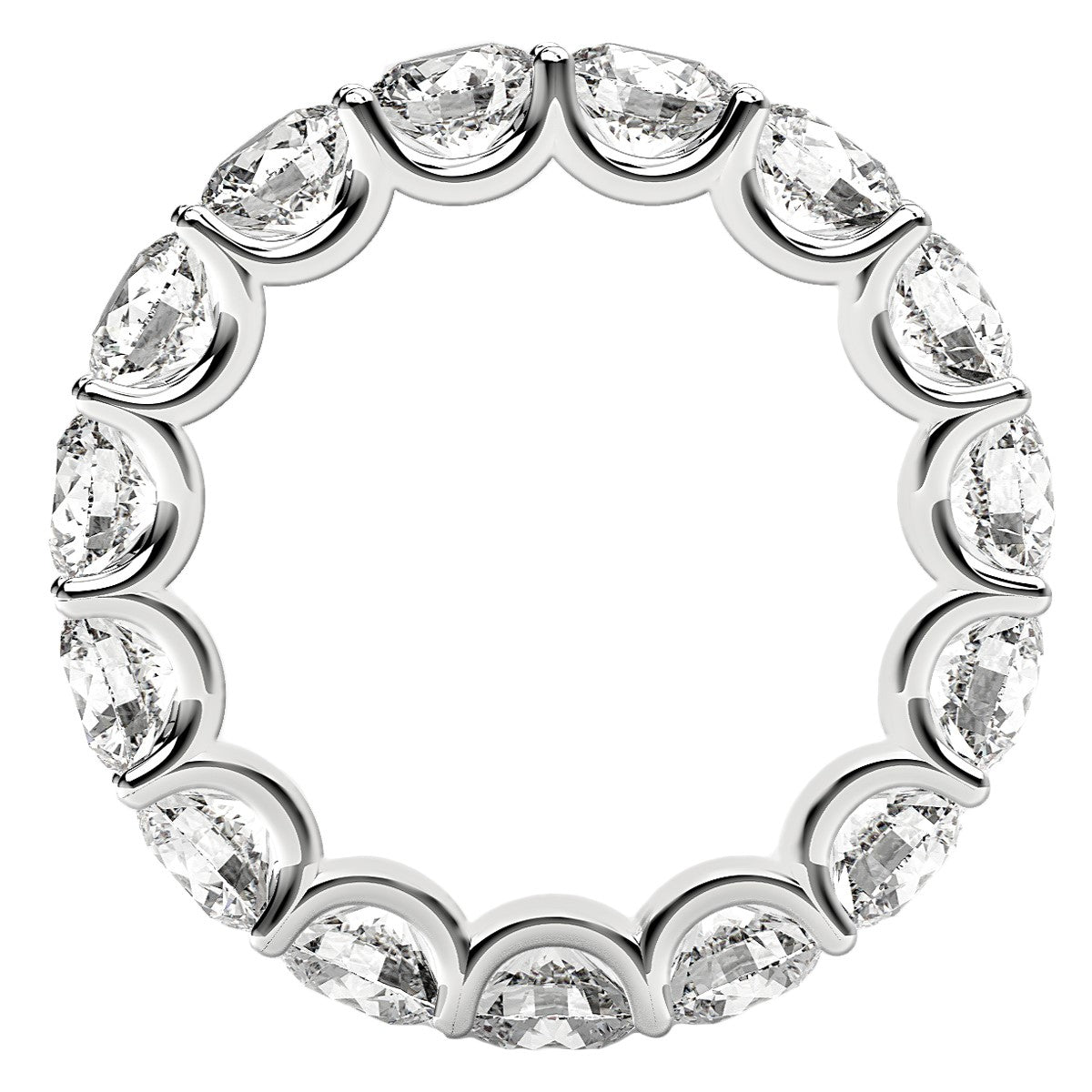 Round cut lab-grown diamond eternity ring in 14k white gold, showcasing elegant design and timeless luxury.