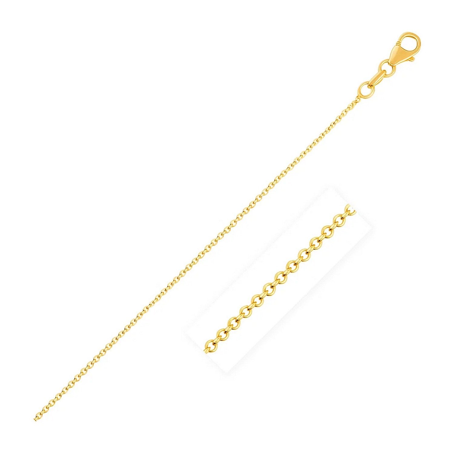 14k yellow gold round cable link chain, 1.1 mm, elegant design perfect for layering or standalone wear.
