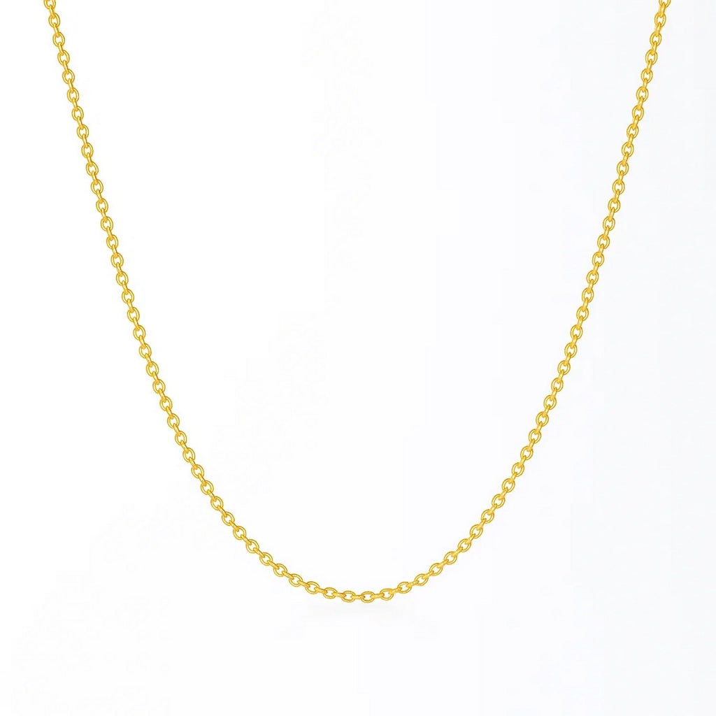 Elegant 14k yellow gold round cable link chain, showcasing refined craftsmanship and timeless design.