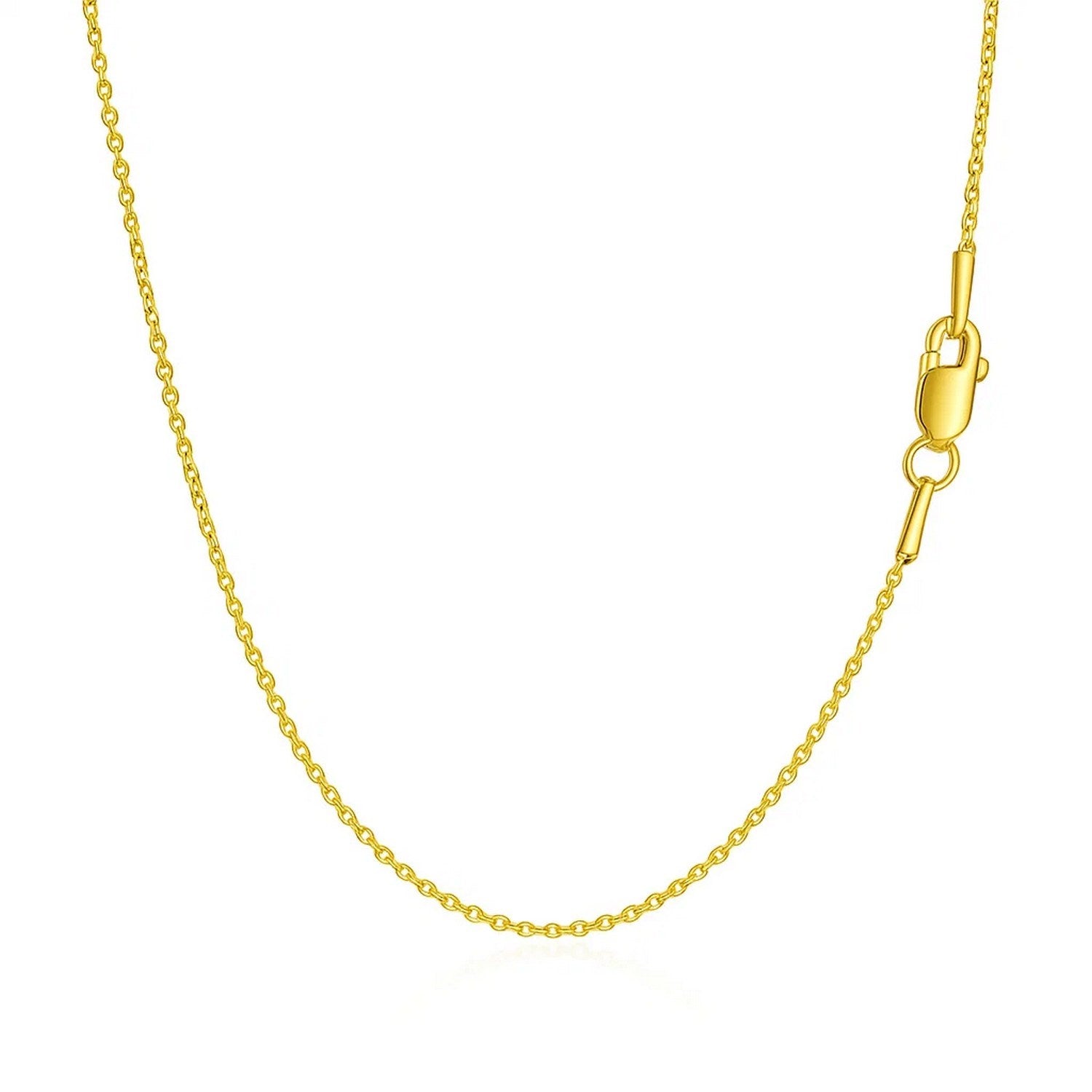 Elegant 14k yellow gold round cable link chain, showcasing a refined design with a lustrous finish.