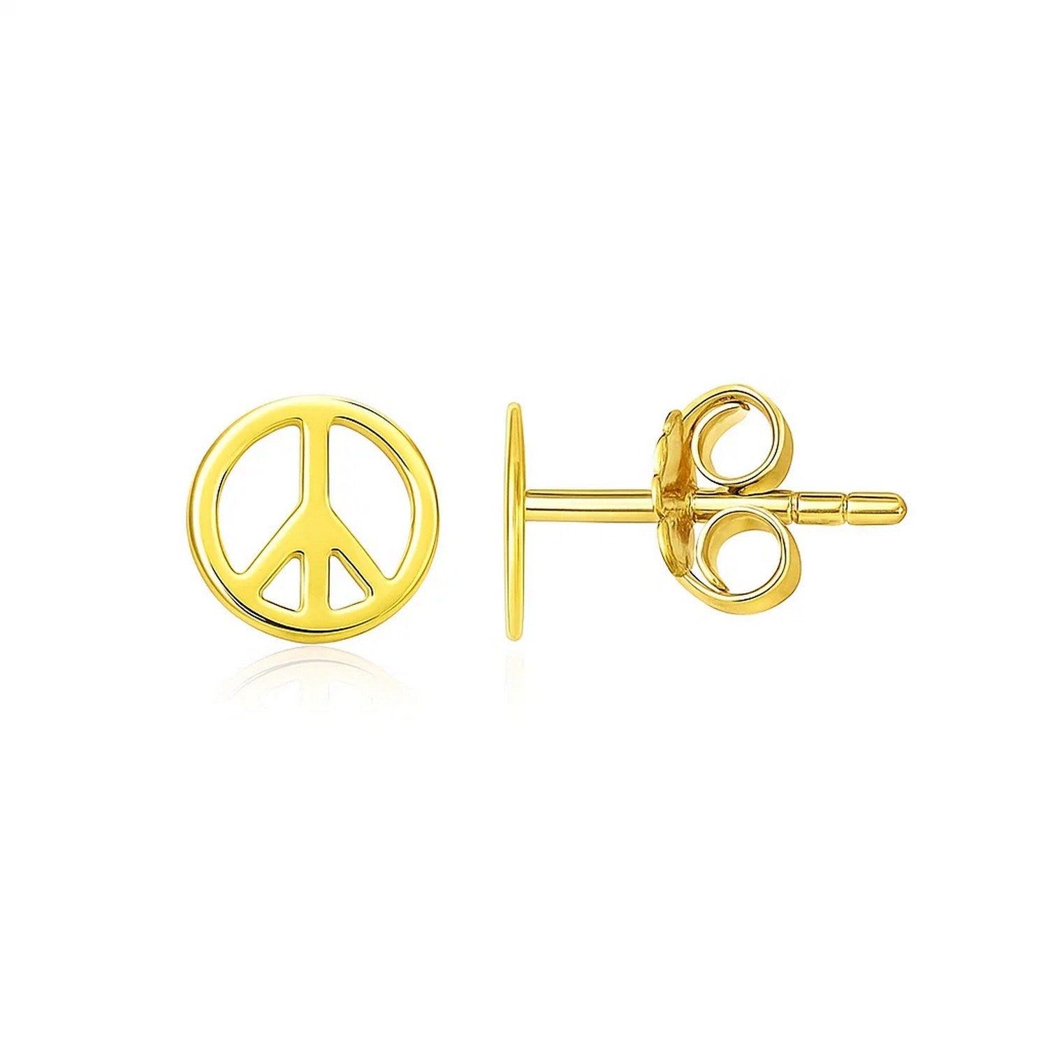 14k yellow gold peace sign post earrings with an elegant design, perfect for adding a touch of luxury to any outfit.