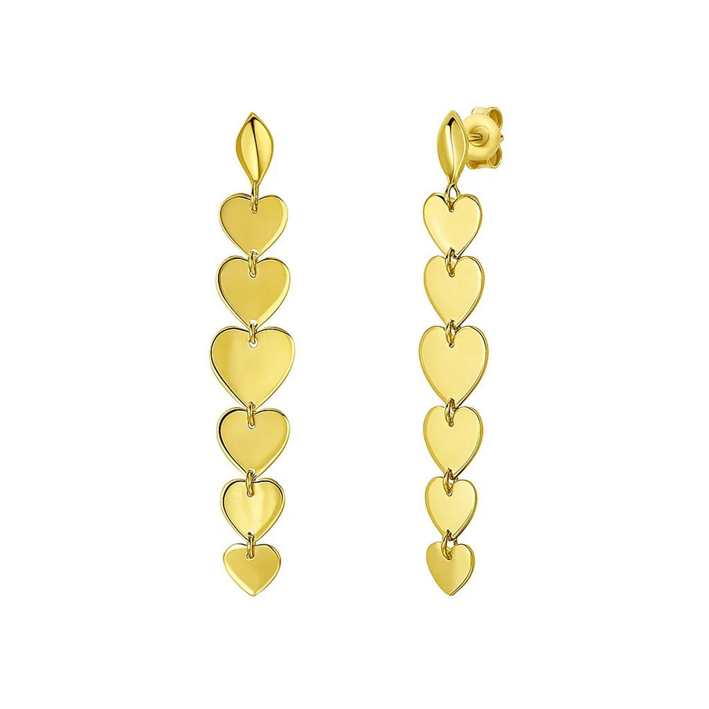 14k yellow gold elegant heart drop earrings, showcasing a refined design perfect for sophisticated occasions.