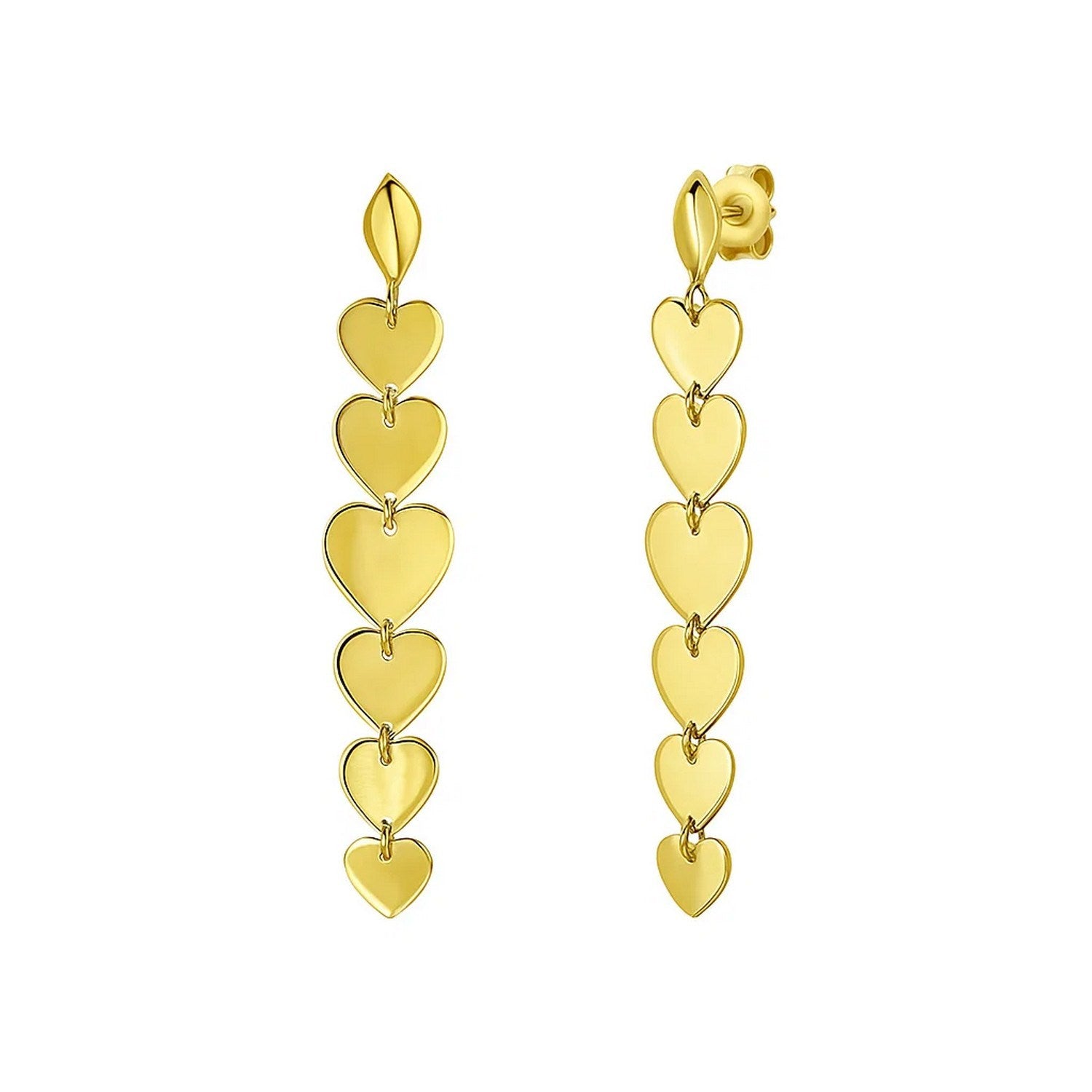 14k yellow gold elegant heart drop earrings, showcasing a refined design perfect for sophisticated occasions.