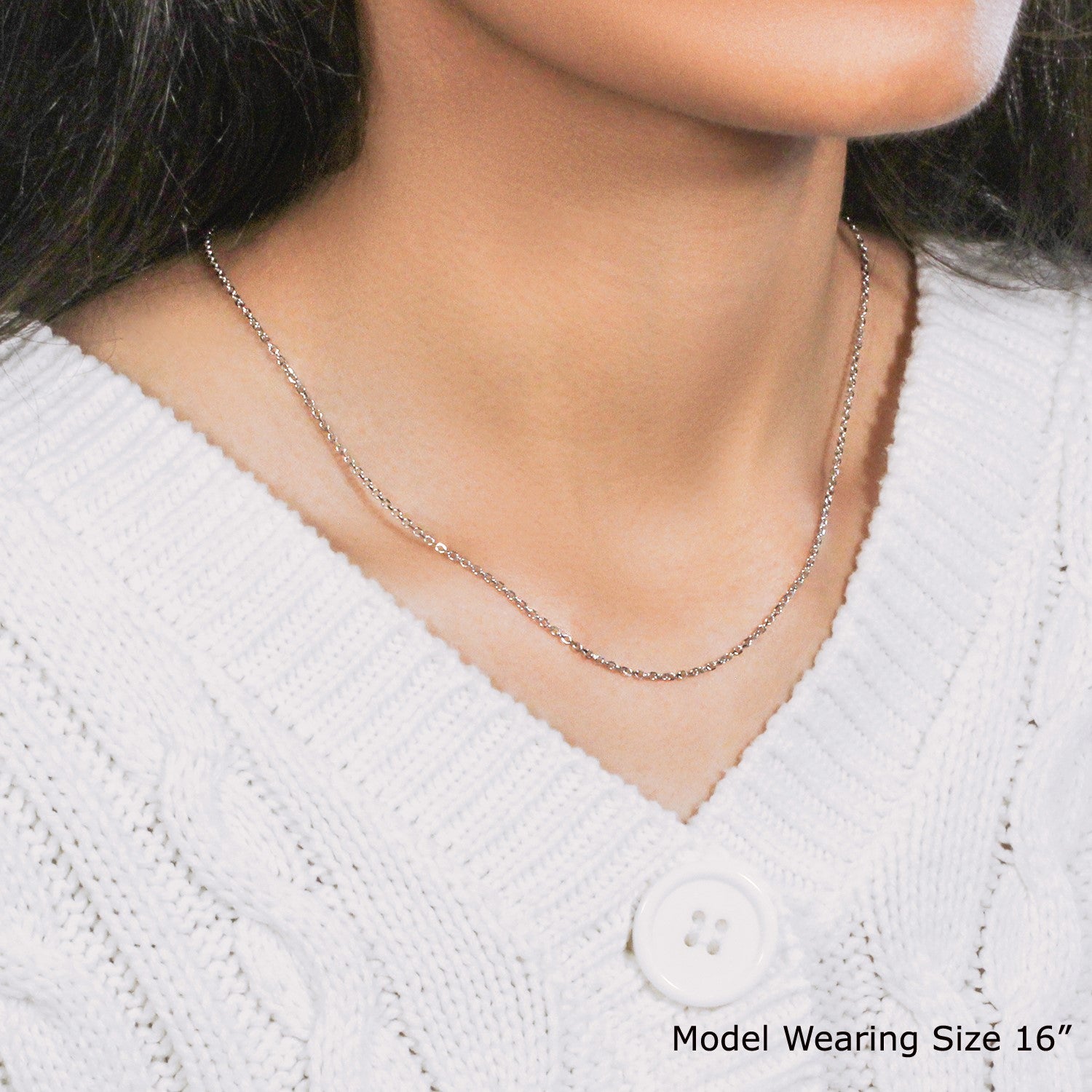 Elegant 18k white gold diamond cut cable link chain, featuring a refined round design, perfect for luxury layering.