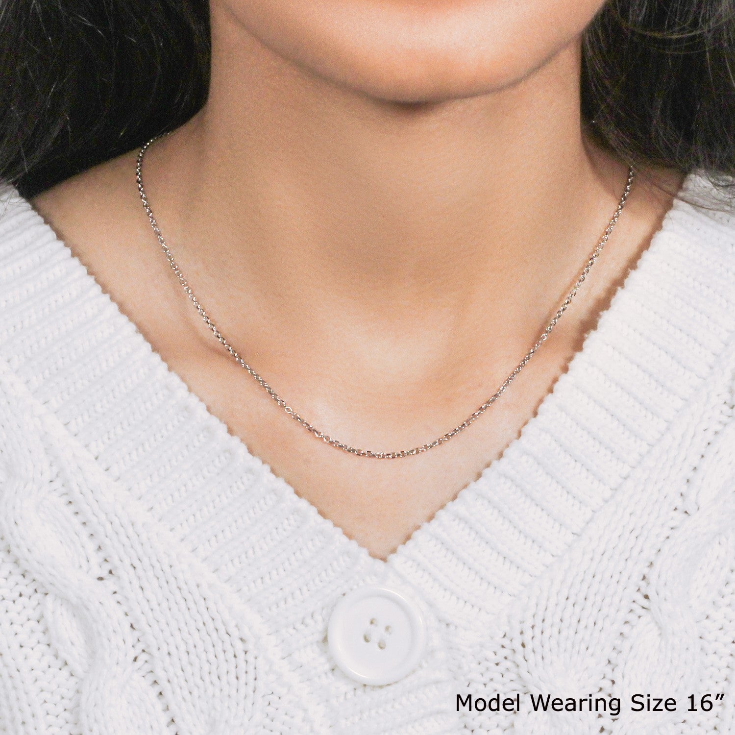 Elegant 18k white gold diamond cut cable link chain, featuring a refined round design, perfect for luxury layering.