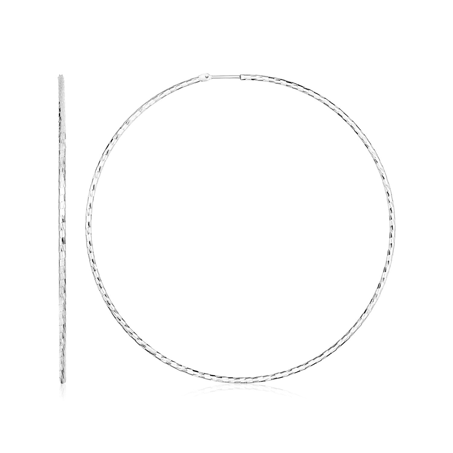 Sterling Silver Textured Large Round Hoop Earrings
