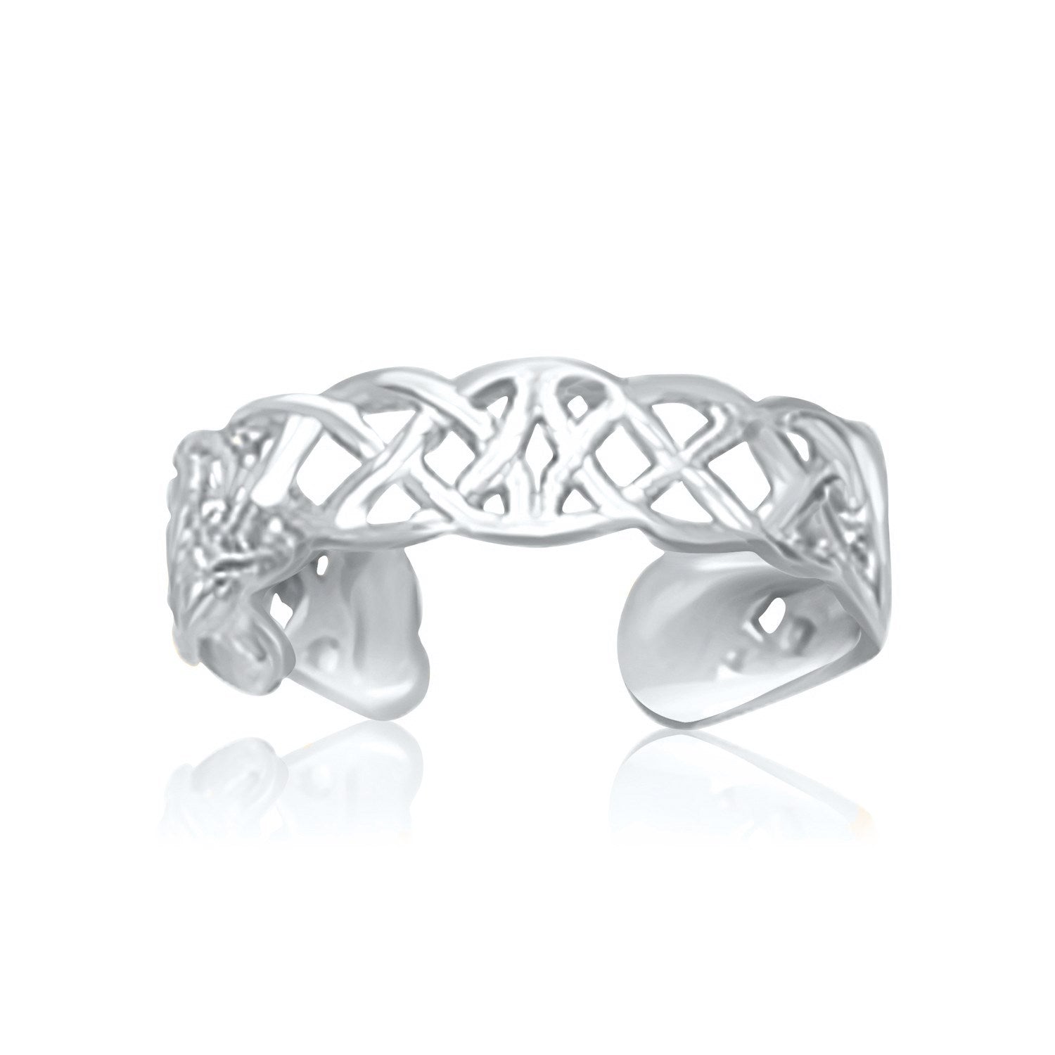 14k white gold toe ring featuring an intricate Celtic knot design, embodying modern elegance and timeless beauty.