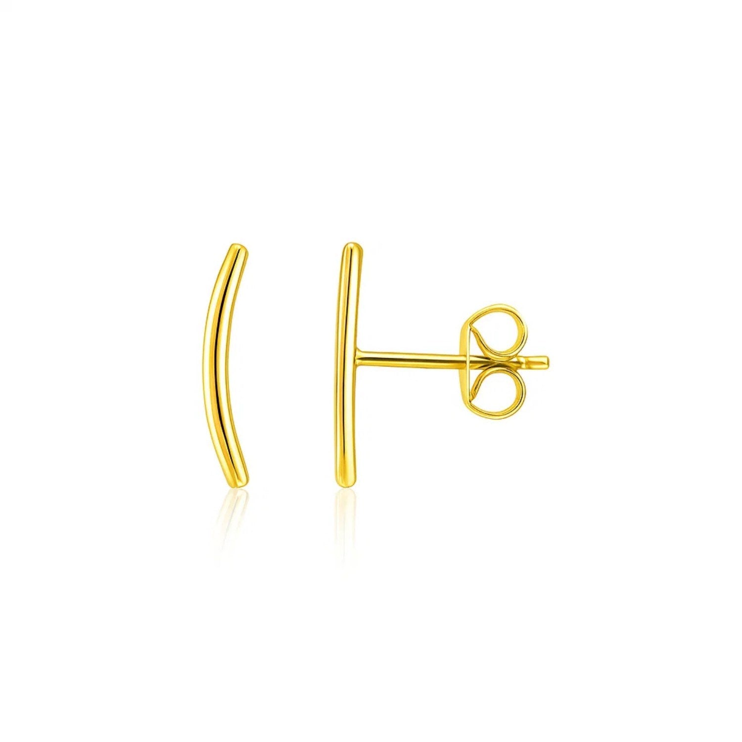 14k yellow gold polished curve climber earrings, elegantly designed for a luxurious and modern look.
