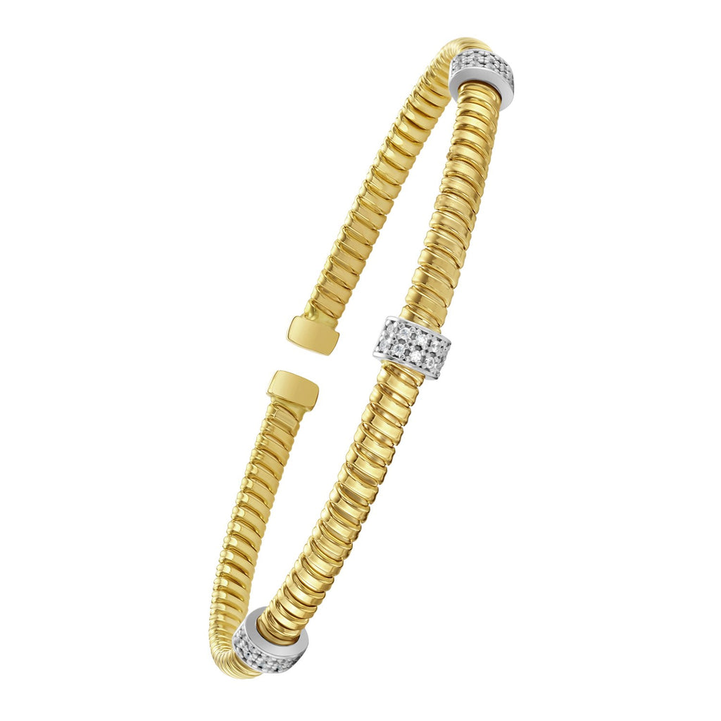 14K yellow gold diamond triple station tubogas bracelet featuring a modern, luxurious design for elegant styling.