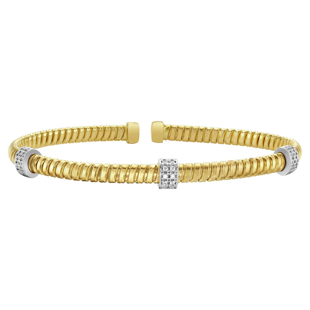 14k yellow gold diamond triple station tubogas bracelet showcasing modern elegance and luxurious design.