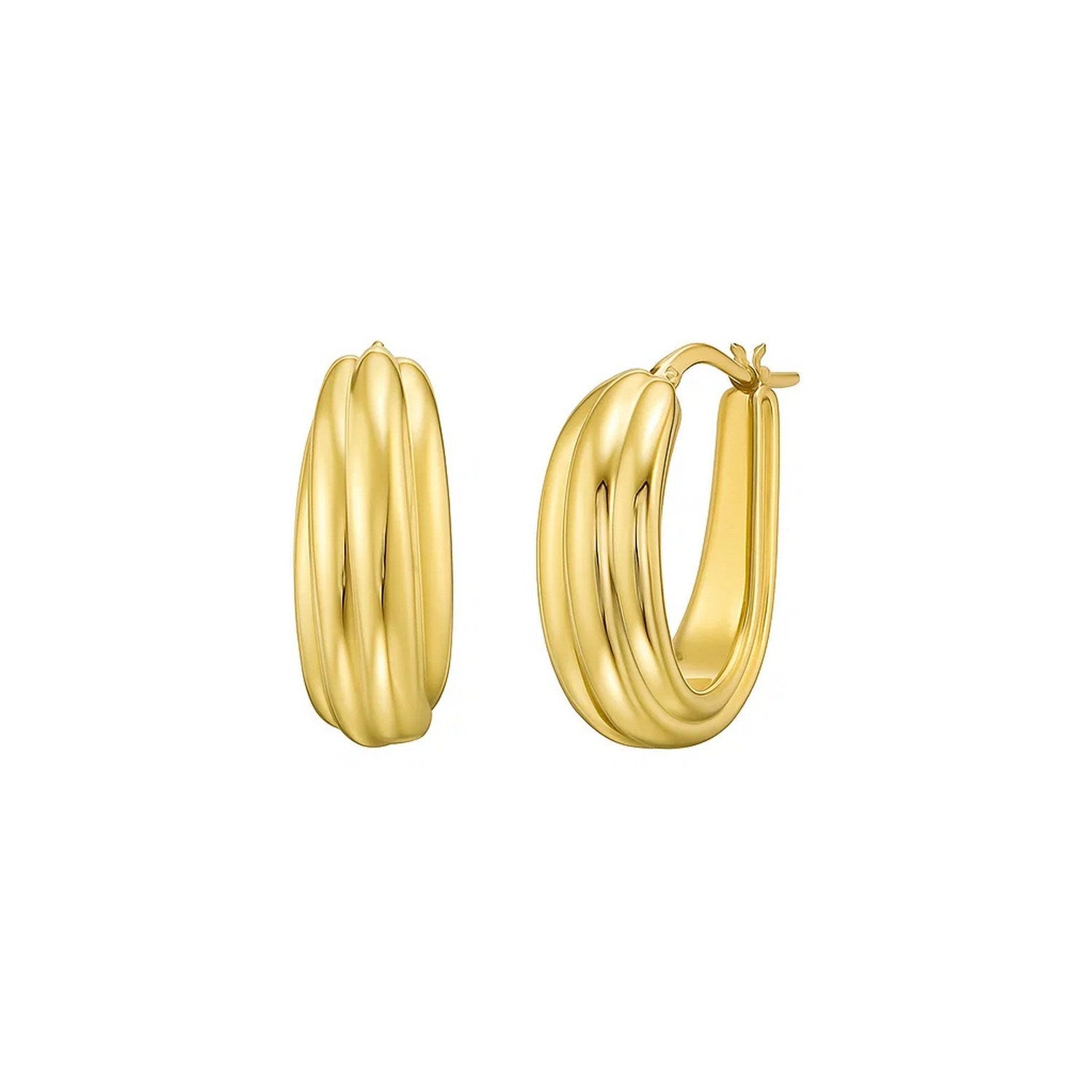 14K yellow gold ribbed hoop earrings exuding elegance and timeless sophistication for any luxury jewelry collection.