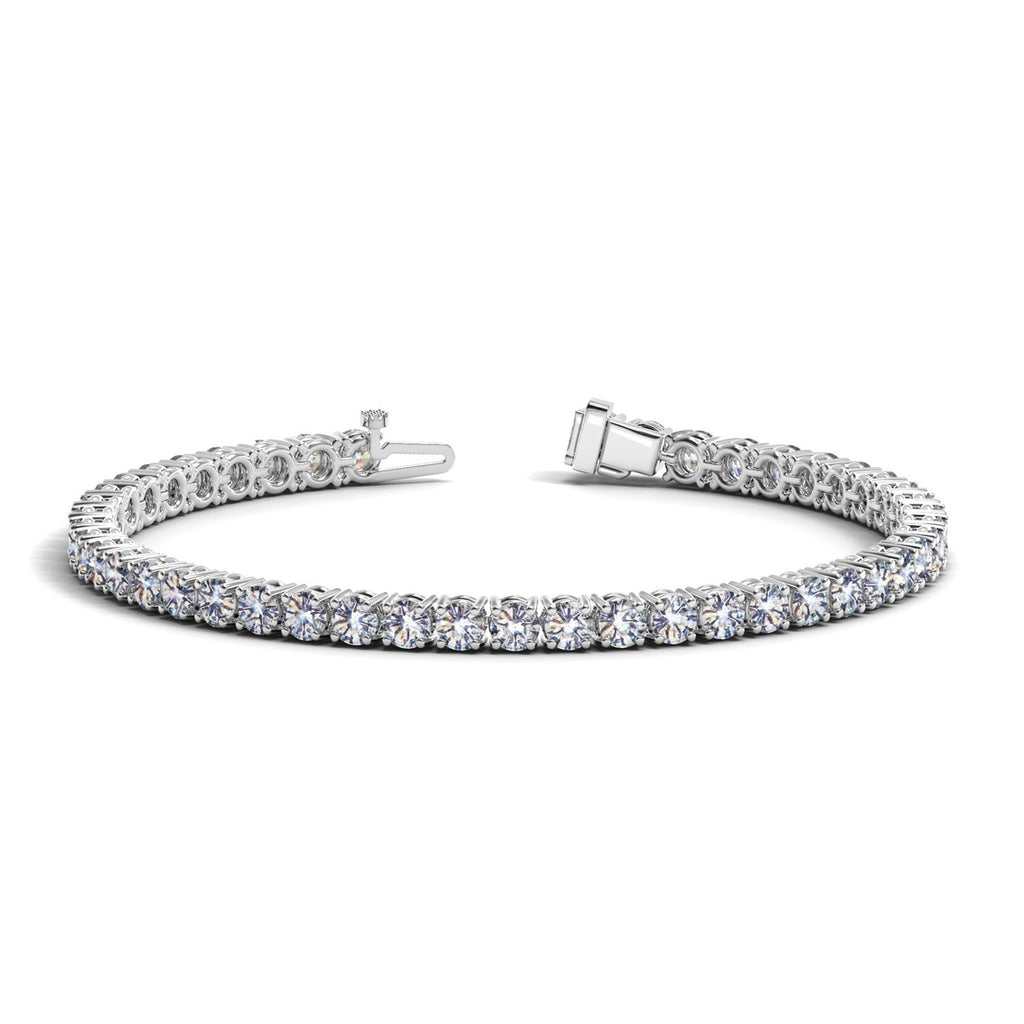Lab grown round diamond tennis bracelet in 14k white gold, featuring elegant design and 8 cctw F/G VS2/SI1 diamonds.