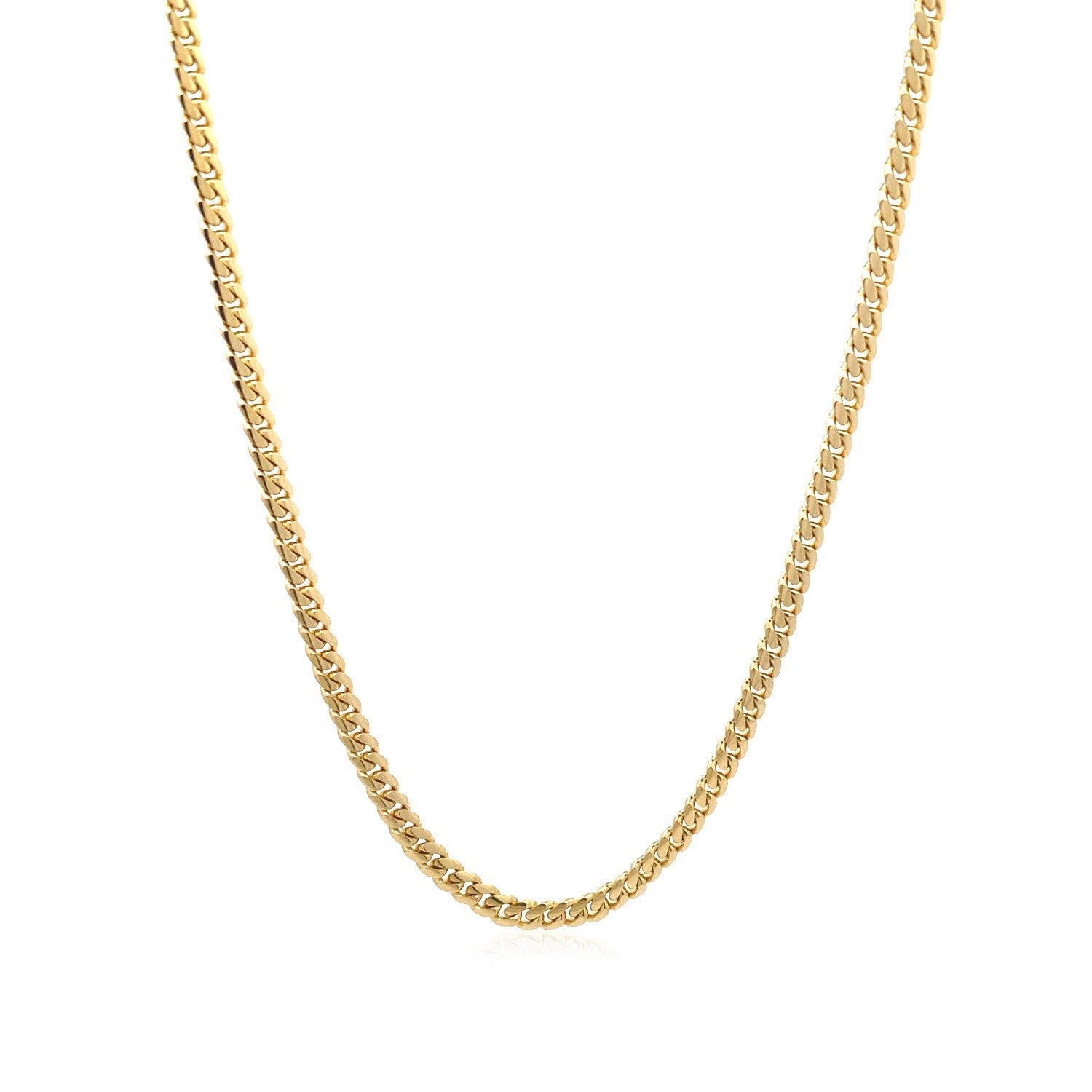 Classic 10k yellow gold Miami Cuban chain, 3.20 mm, showcasing a luxurious solid design in 14k gold.