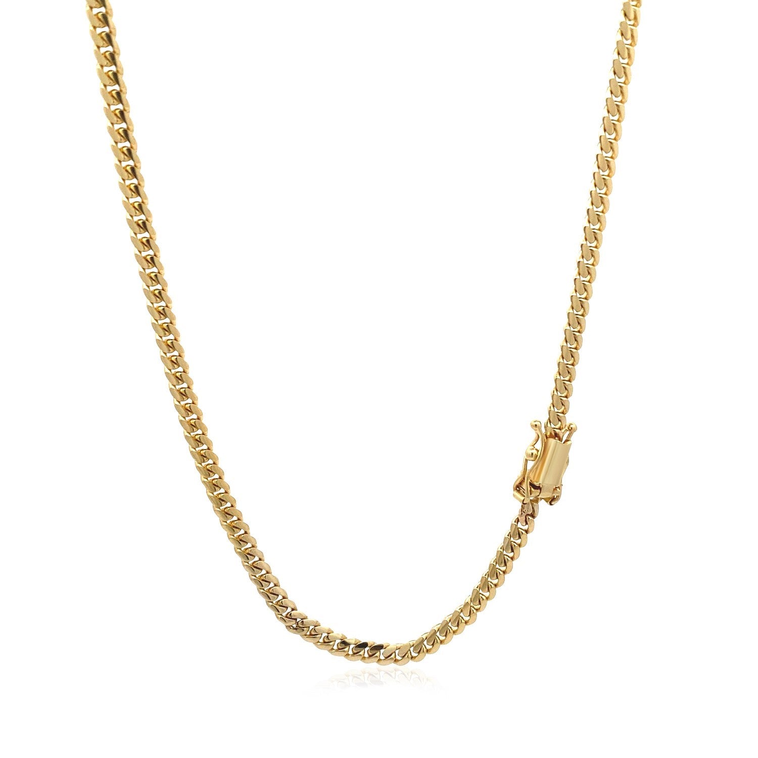 14k yellow gold classic Miami Cuban chain, 3.20 mm, featuring a timeless round link design for luxurious elegance.