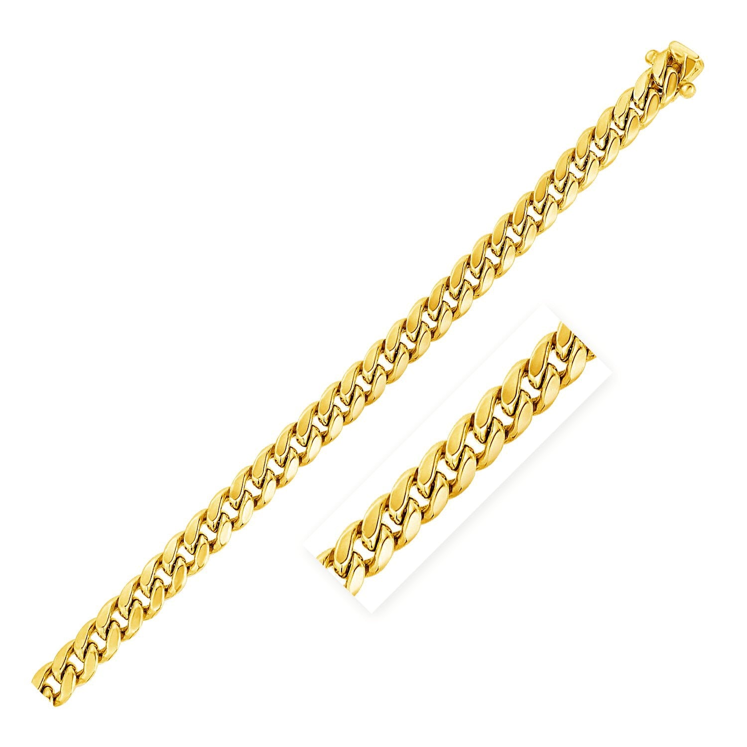 14k yellow gold semi-solid Miami Cuban chain, 5.00 mm, featuring an elegant round design for a luxurious look.