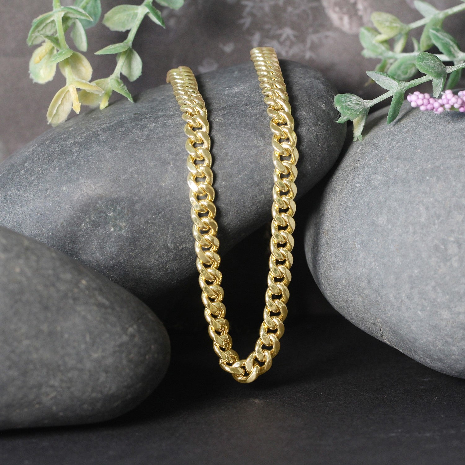 14k yellow gold semi solid Miami Cuban chain, 5.00 mm, elegantly designed for a luxurious statement.