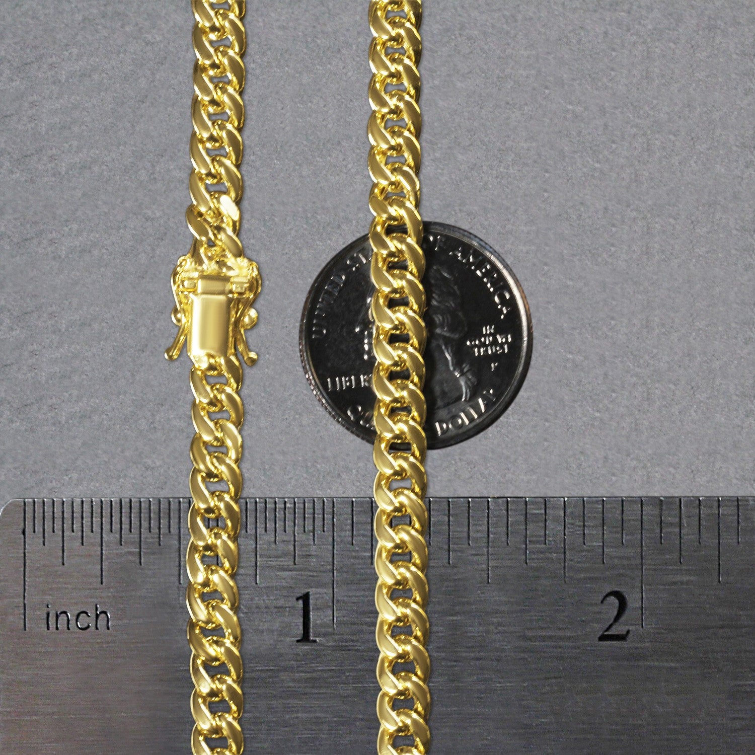 14k yellow gold semi-solid Miami Cuban chain, 5.00 mm, featuring an elegant round design for a luxurious statement.