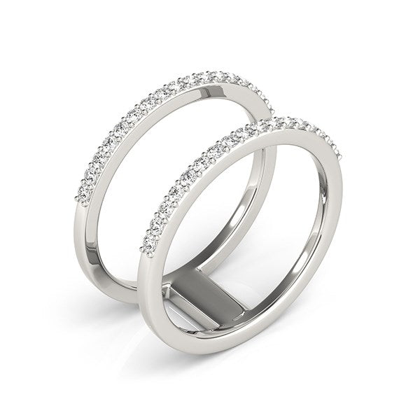 14k white gold dual band ring featuring sparkling diamonds in a modern, luxurious design.