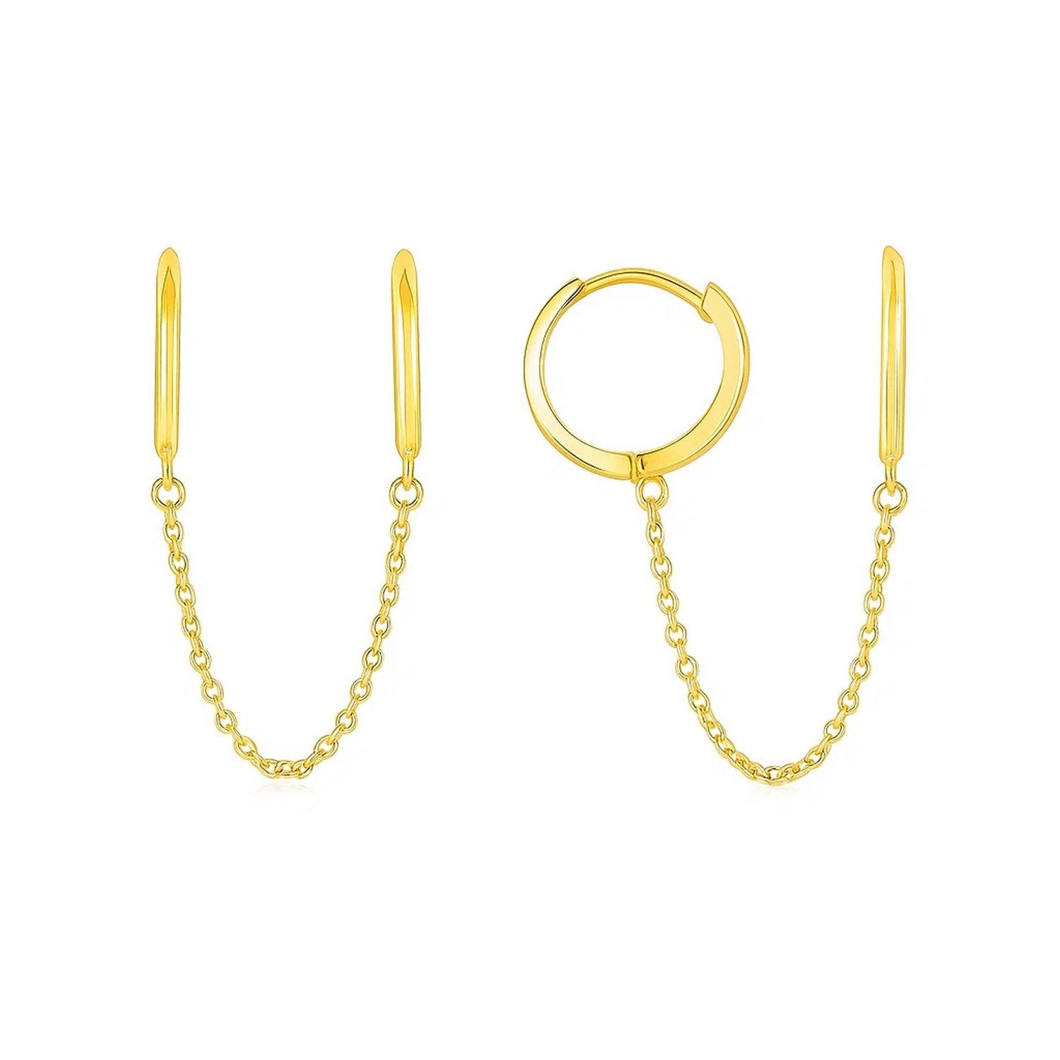 14k yellow gold modern huggie hoop earrings with a sleek design, perfect for elegant everyday wear.