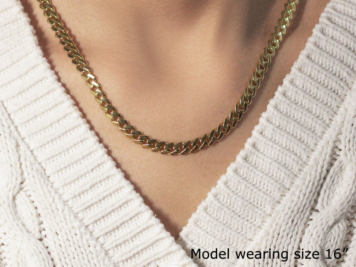 14k yellow gold polished Miami Cuban chain necklace with a modern round link design, perfect for luxury styling.