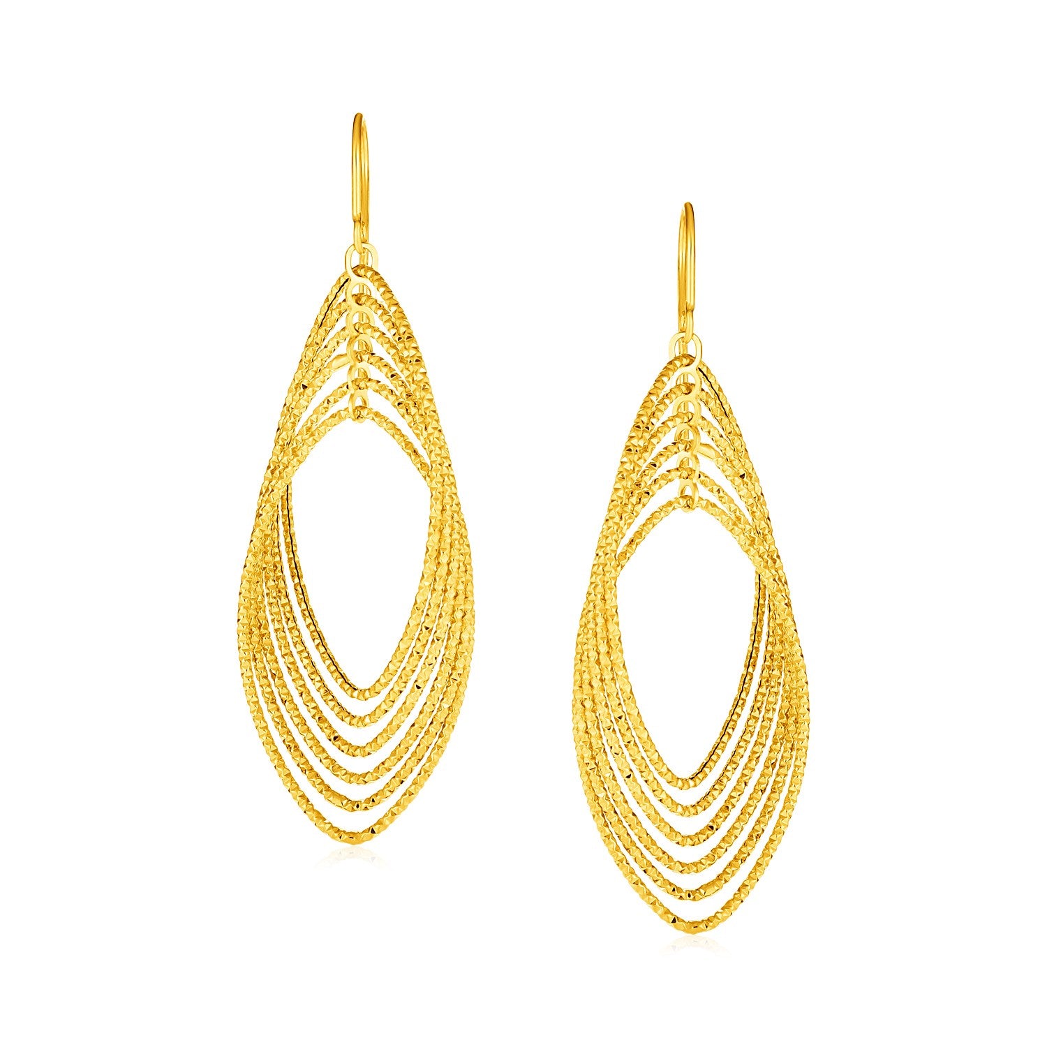 14k yellow gold textured marquise shape earrings, embodying modern luxury with a unique design and exquisite craftsmanship.