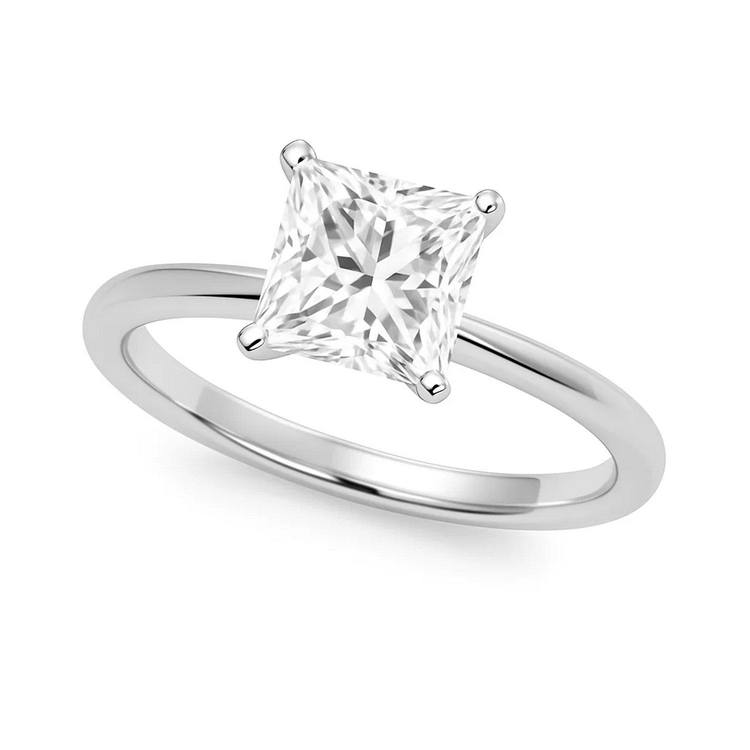 2 carat princess cut diamond solitaire ring in 10K white gold, showcasing modern elegance and timeless luxury.