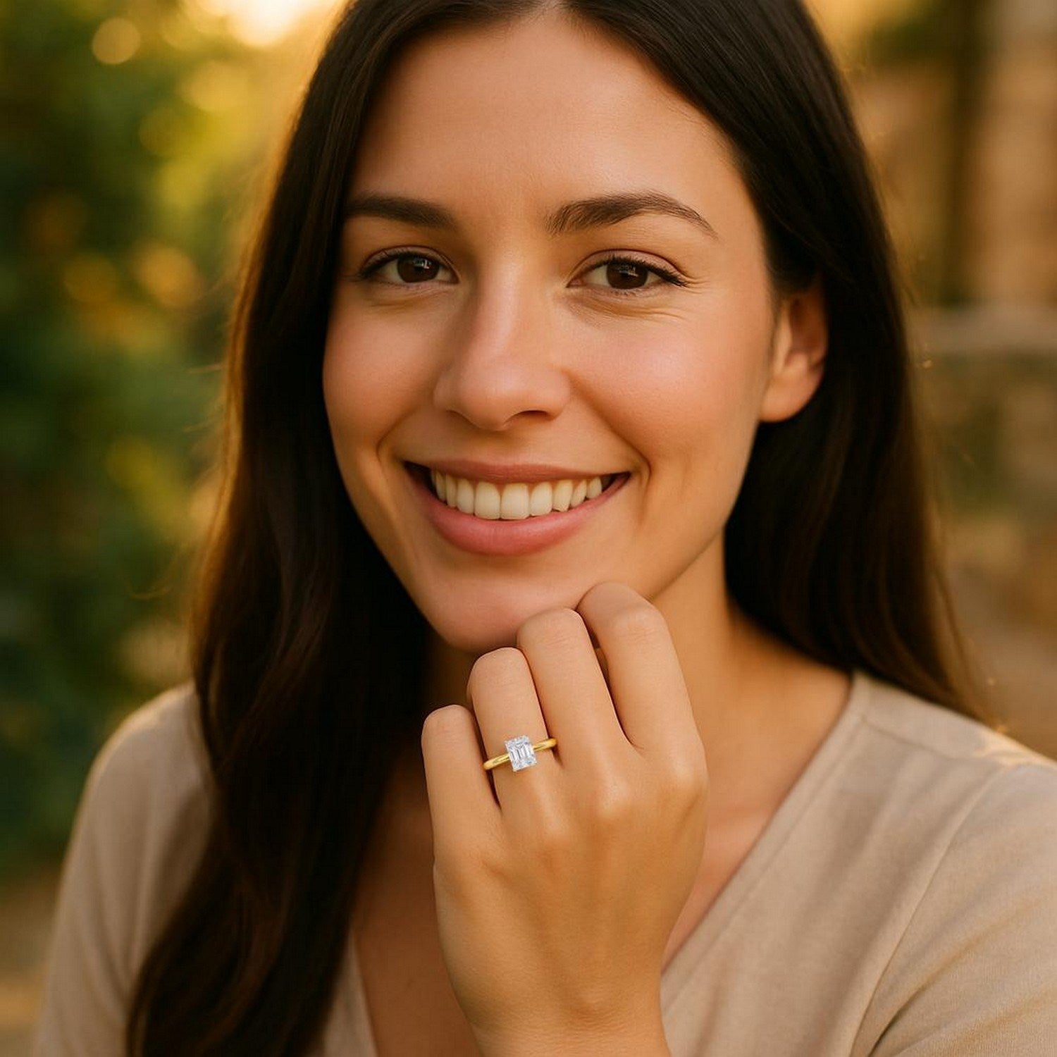 1 carat radiant lab-grown diamond solitaire ring in 10K yellow gold, showcasing modern elegance and timeless beauty.