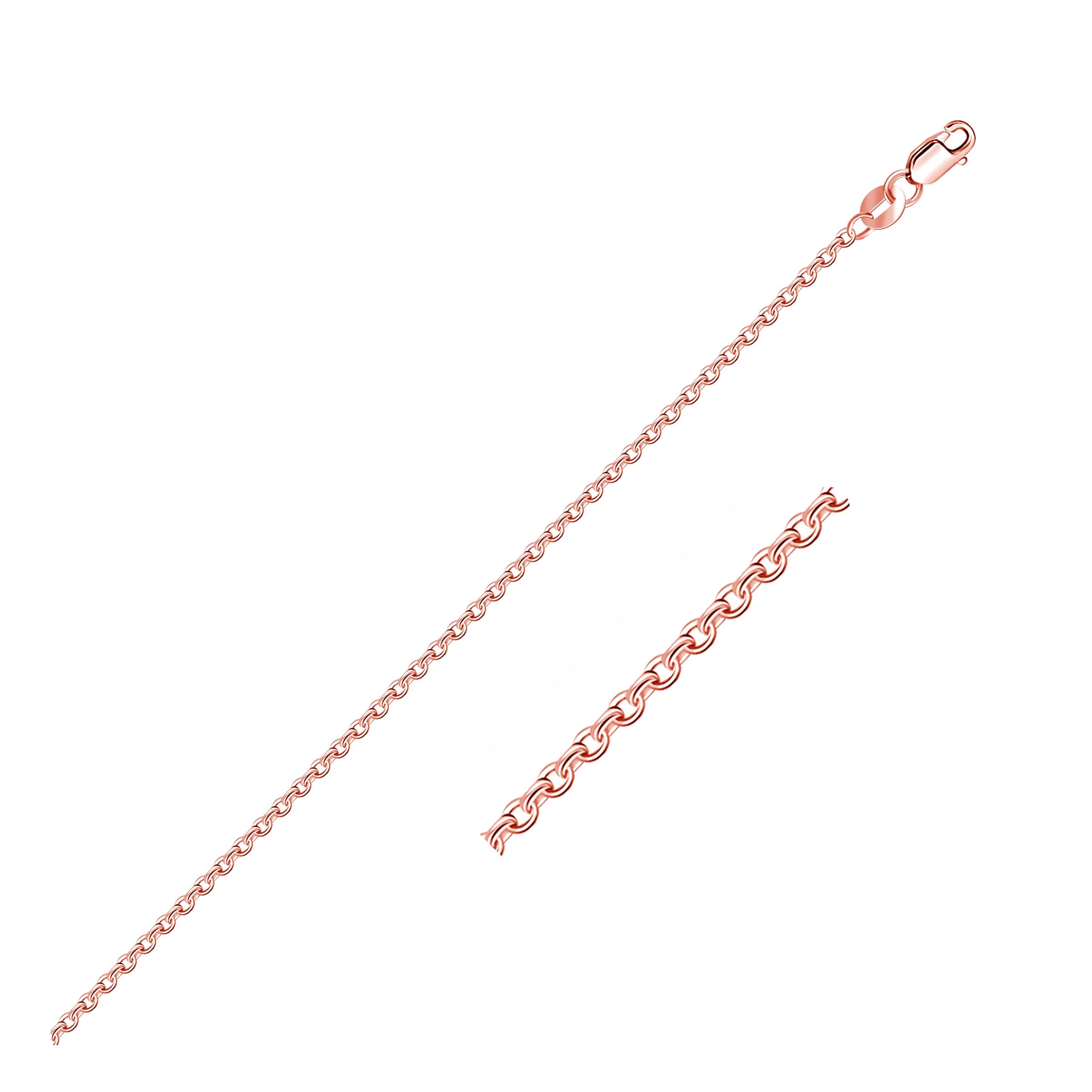 14k rose gold diamond cut cable link chain, modern design, 1.30 mm width, perfect for layering or standalone elegance.