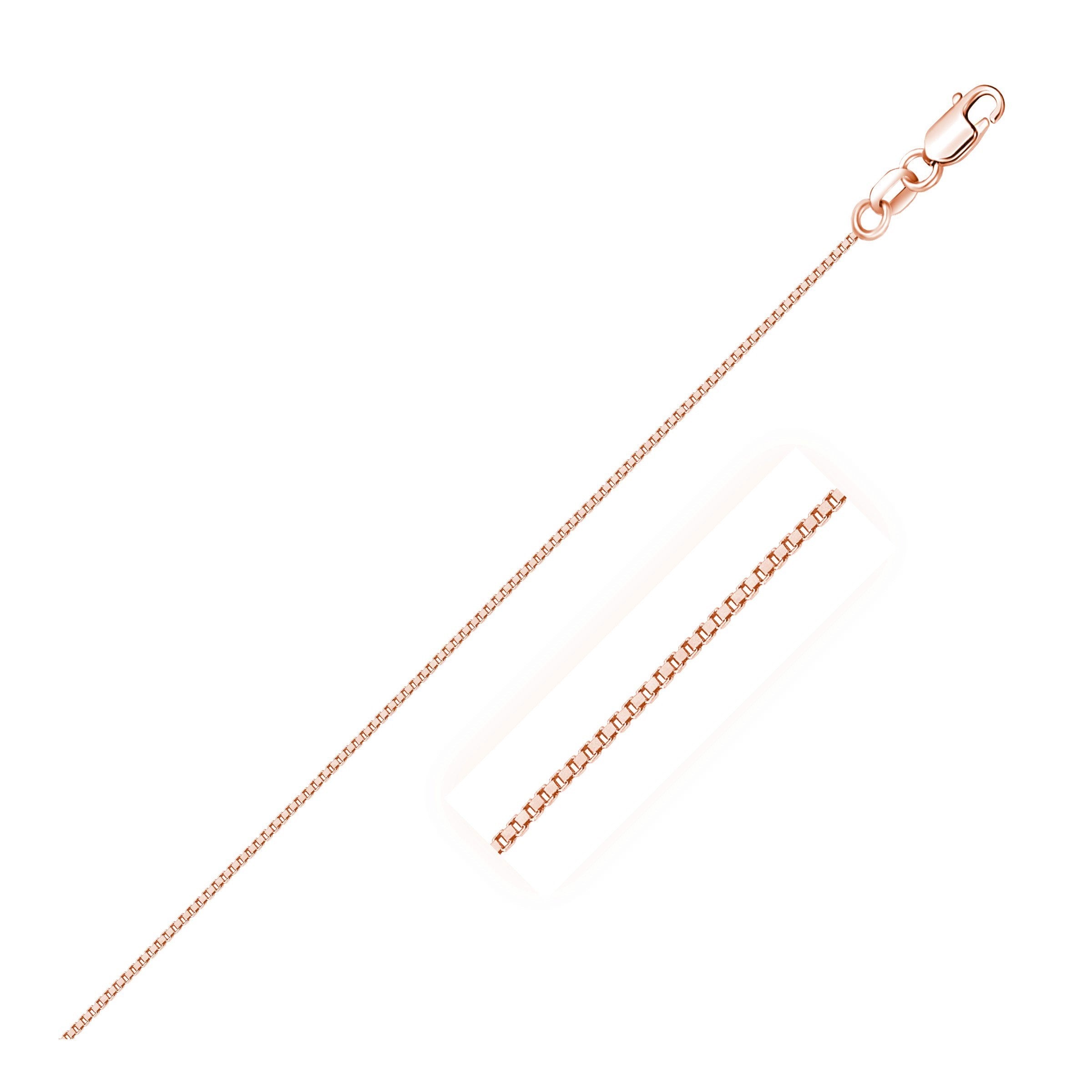 18k rose gold classic box chain with elegant links, perfect for layering or as a standalone piece in luxury jewelry.