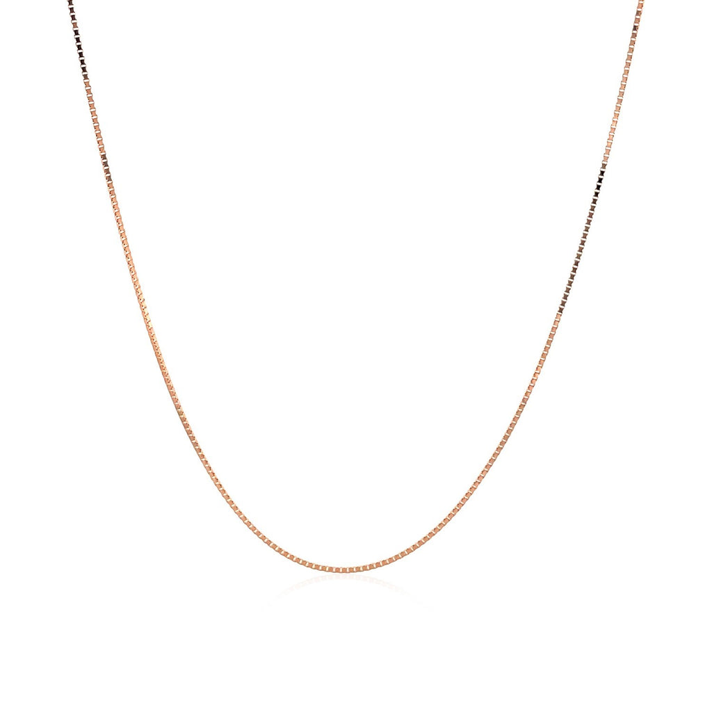 18k rose gold classic box chain, 0.60 mm links, showcasing timeless elegance and luxurious craftsmanship.