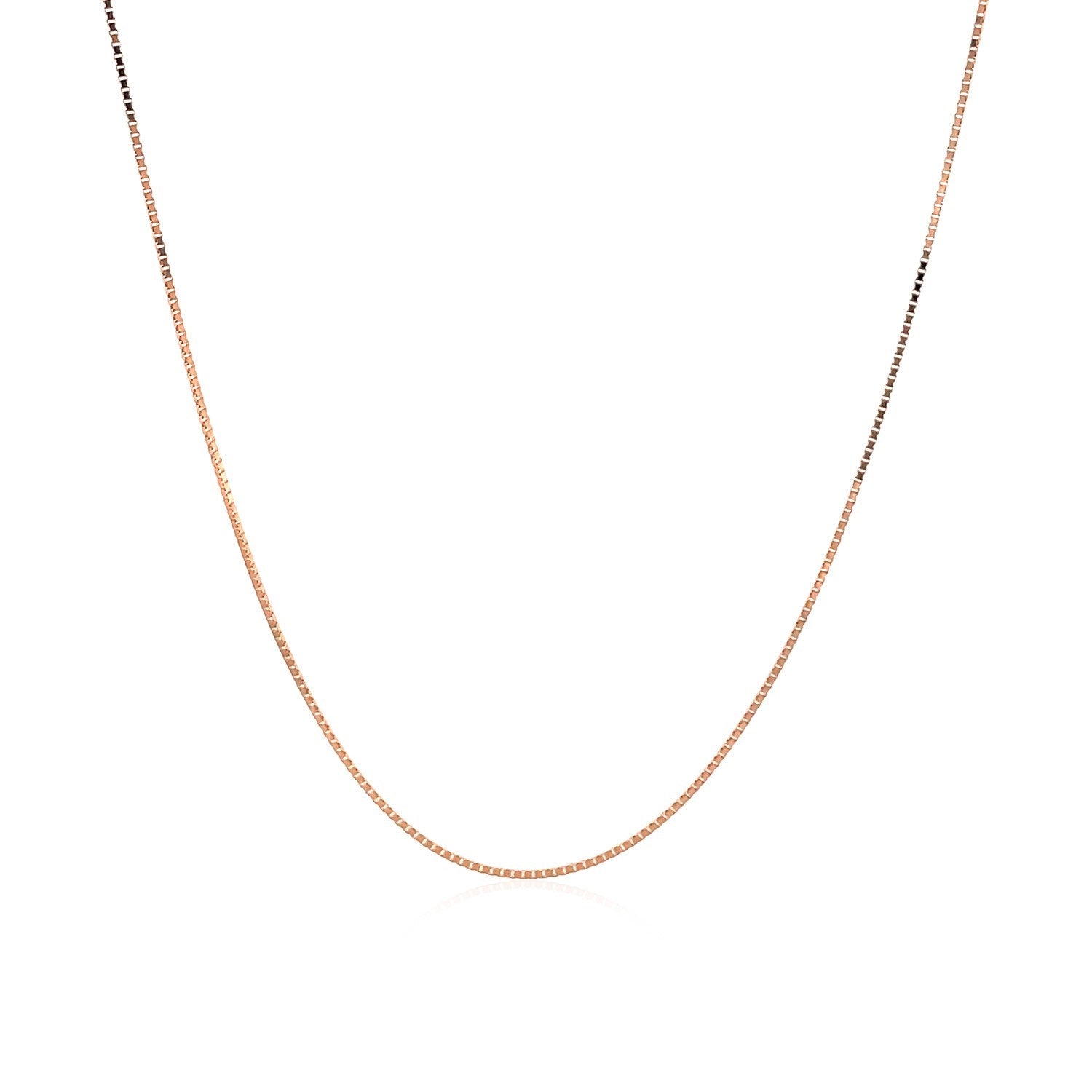 18k rose gold classic box chain, 0.60 mm links, showcasing timeless elegance and luxurious craftsmanship.