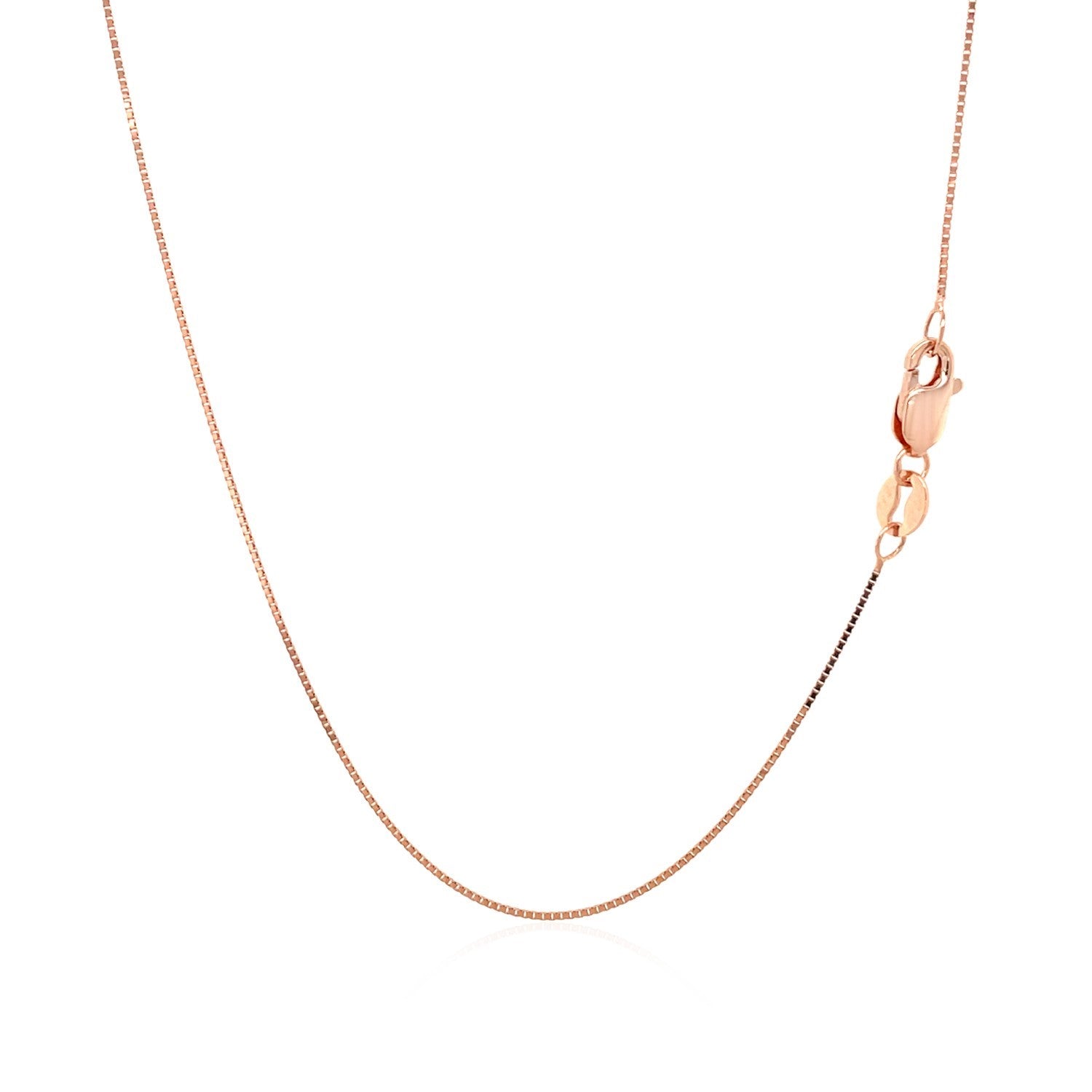 18k rose gold classic box chain with elegant links, perfect for layering or as a standalone statement piece.