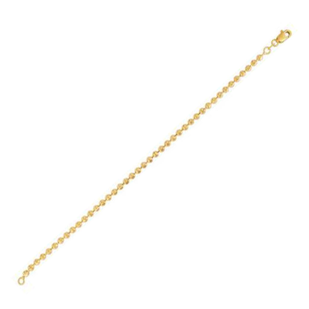 14k yellow gold moon cut bead chain, elegant design with 3.00 mm round links, perfect for layering or standalone wear.