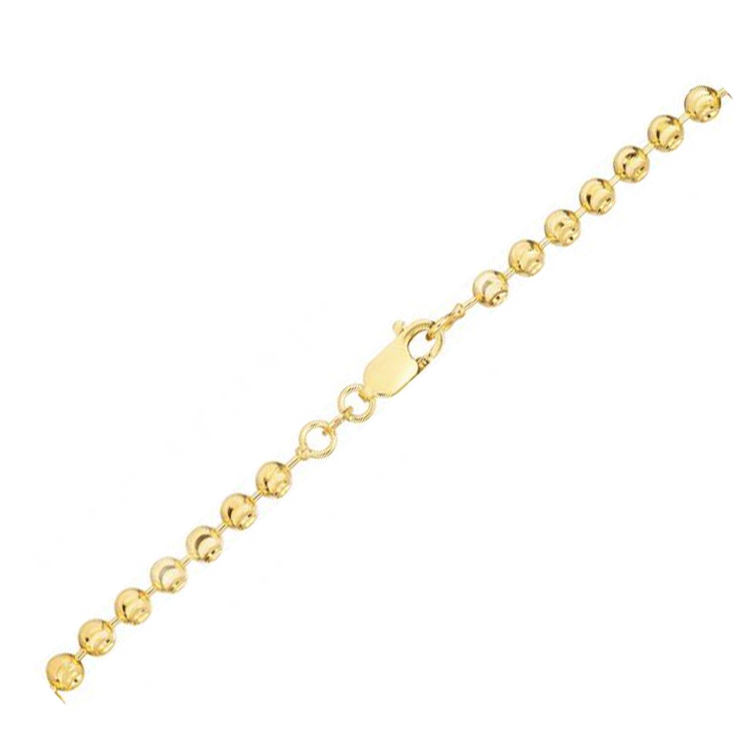 Elegant 14k yellow gold moon cut bead chain, 3.00 mm, showcasing refined round links for a luxurious look.