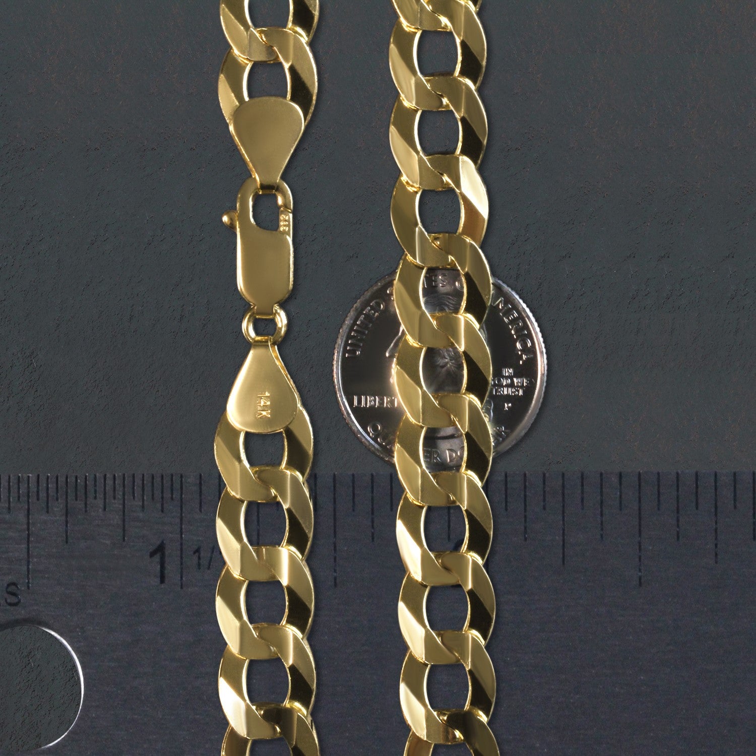 14k yellow gold solid curb chain with modern links, showcasing luxury craftsmanship and timeless elegance.