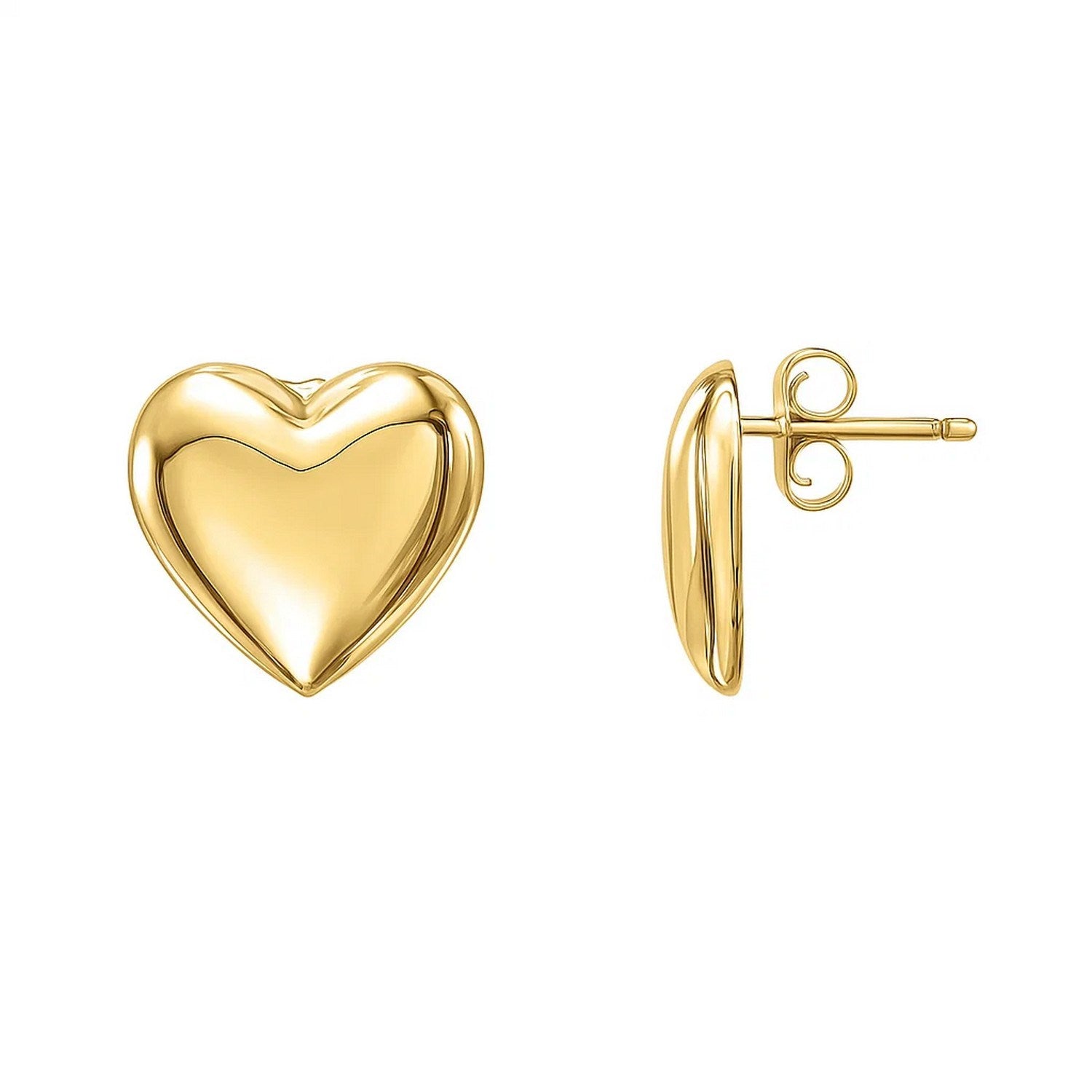14k yellow gold puffed heart stud earrings with an elegant design, perfect for adding a touch of luxury to any outfit