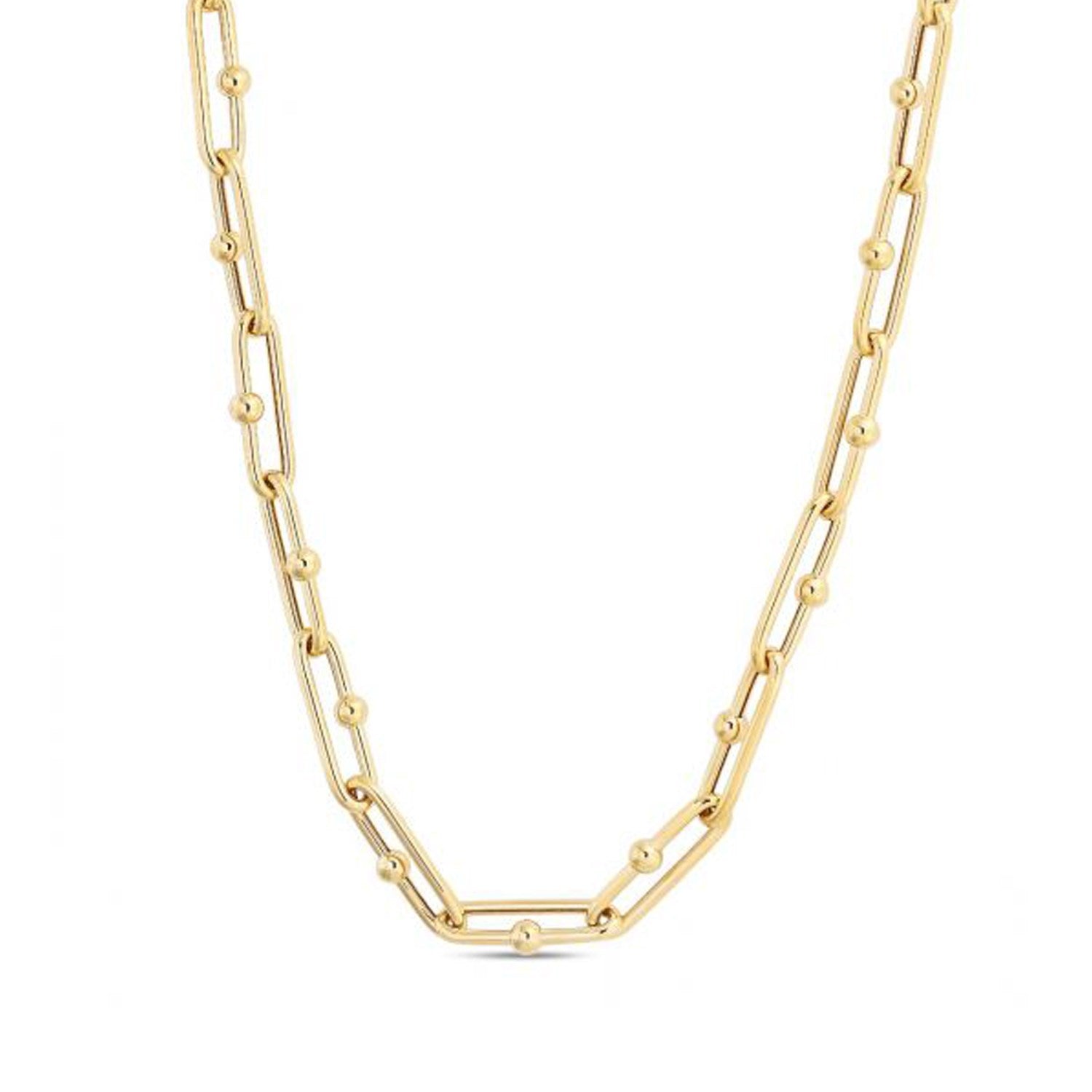 14k yellow gold high polish elongated paperclip Jax link necklace, showcasing modern elegance and refined craftsmanship.