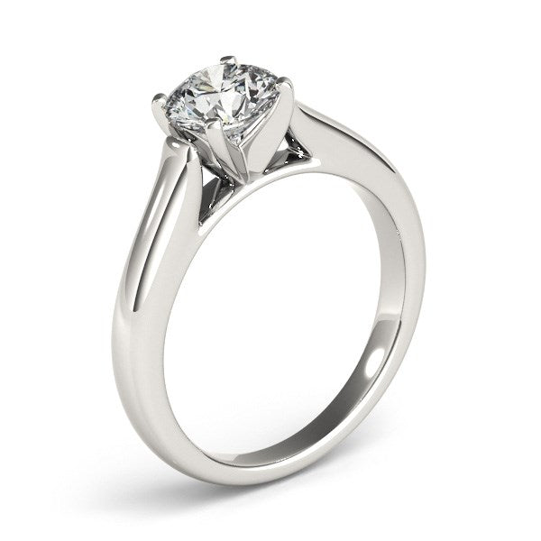 Elegant 14k white gold cathedral design solitaire diamond engagement ring showcasing a stunning 1 cttw round brilliant dia...