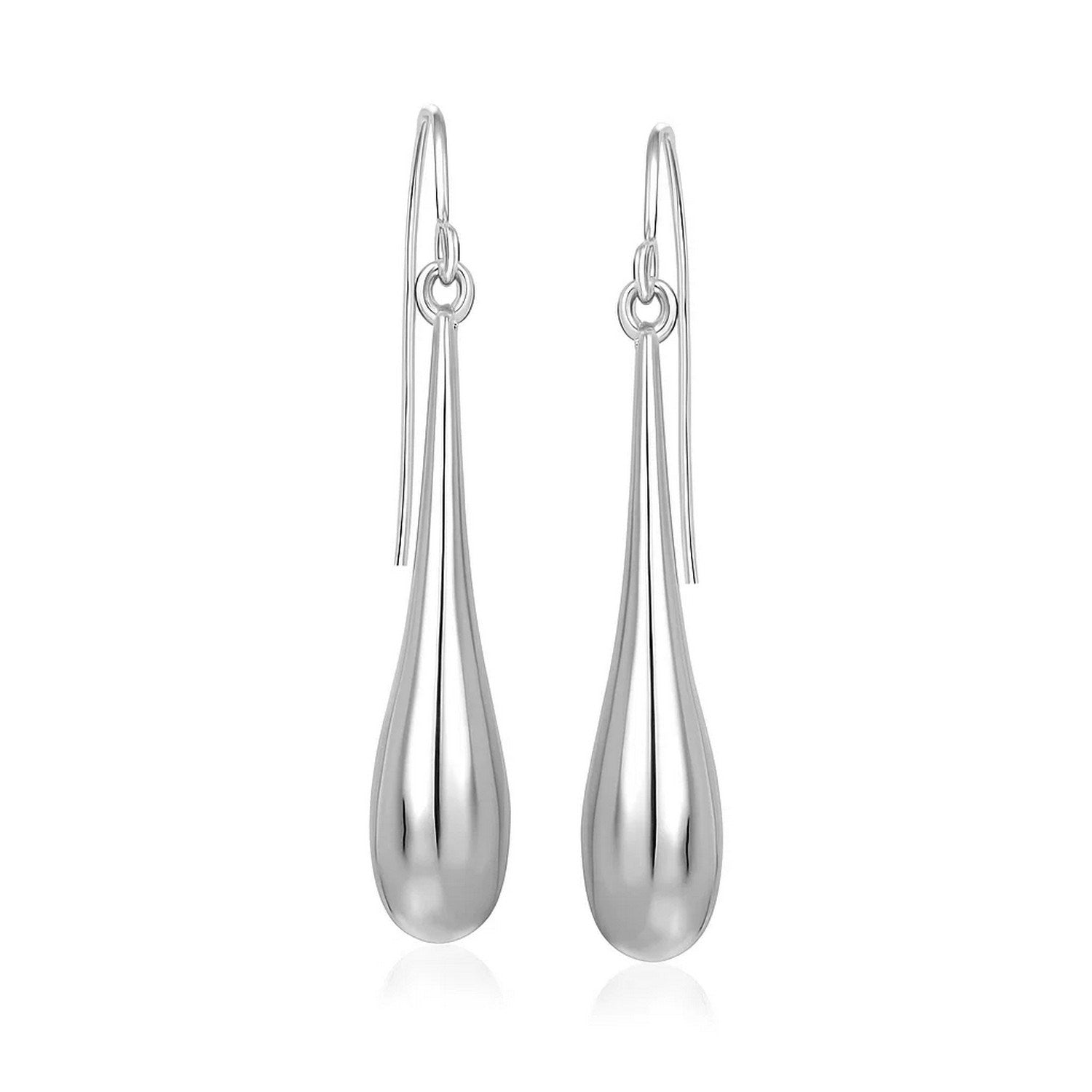 14k white gold polished teardrop dangle earrings, elegantly designed for a luxurious statement.