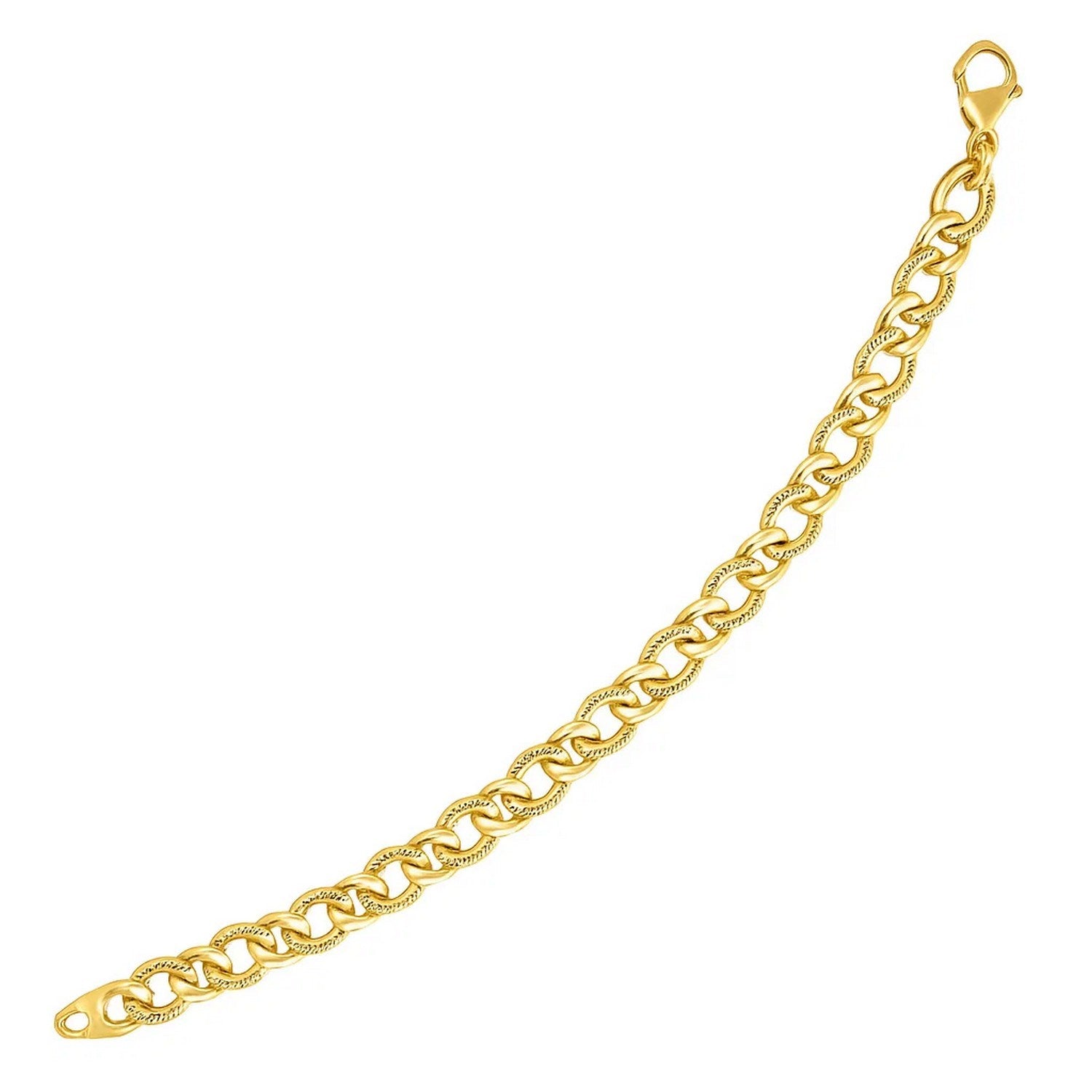 14k yellow gold curb chain bracelet with elegant diamond cuts, showcasing luxurious craftsmanship and timeless style.