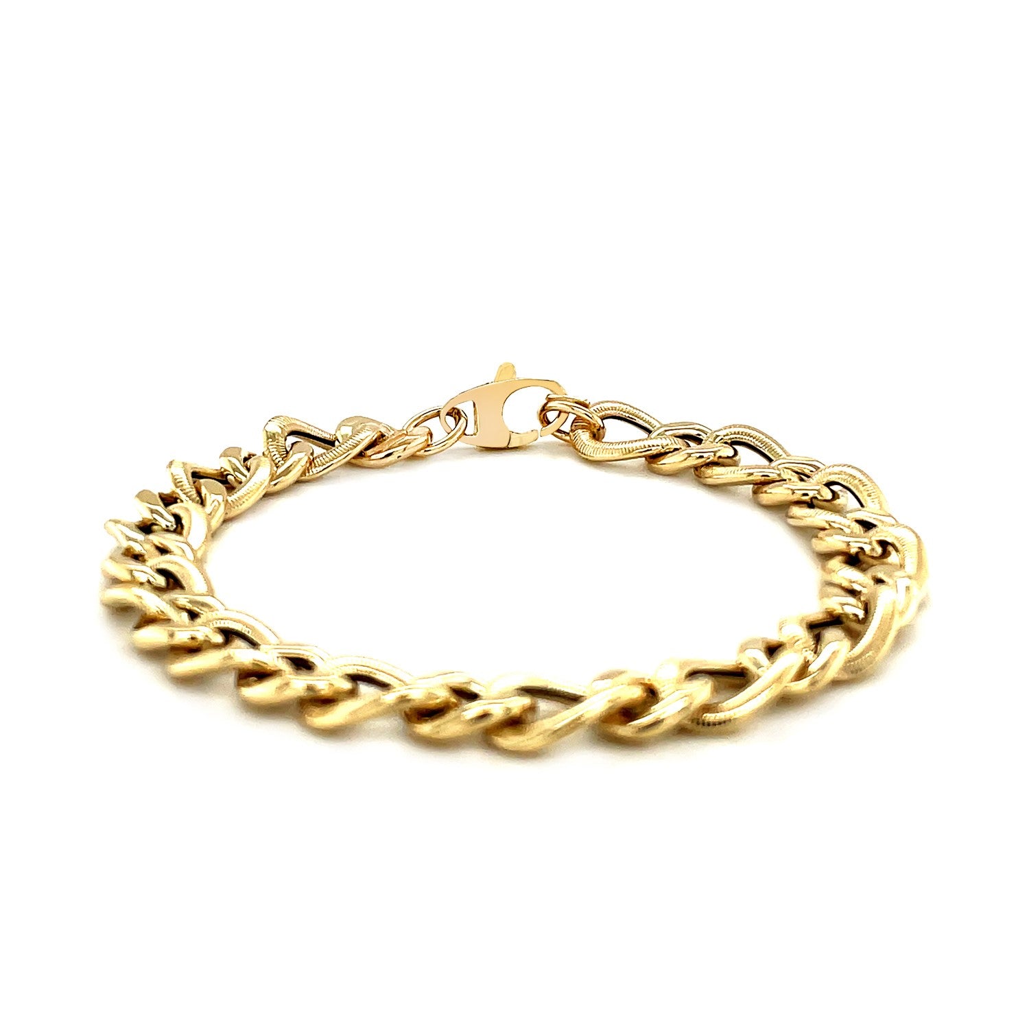 14k yellow gold curb chain bracelet with elegant diamond cuts, showcasing a luxurious design and refined craftsmanship.