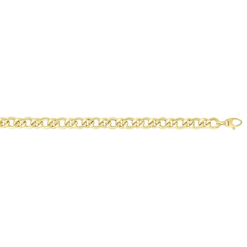 14k yellow gold curb chain bracelet with diamond cuts, showcasing elegant links and a luxurious design.