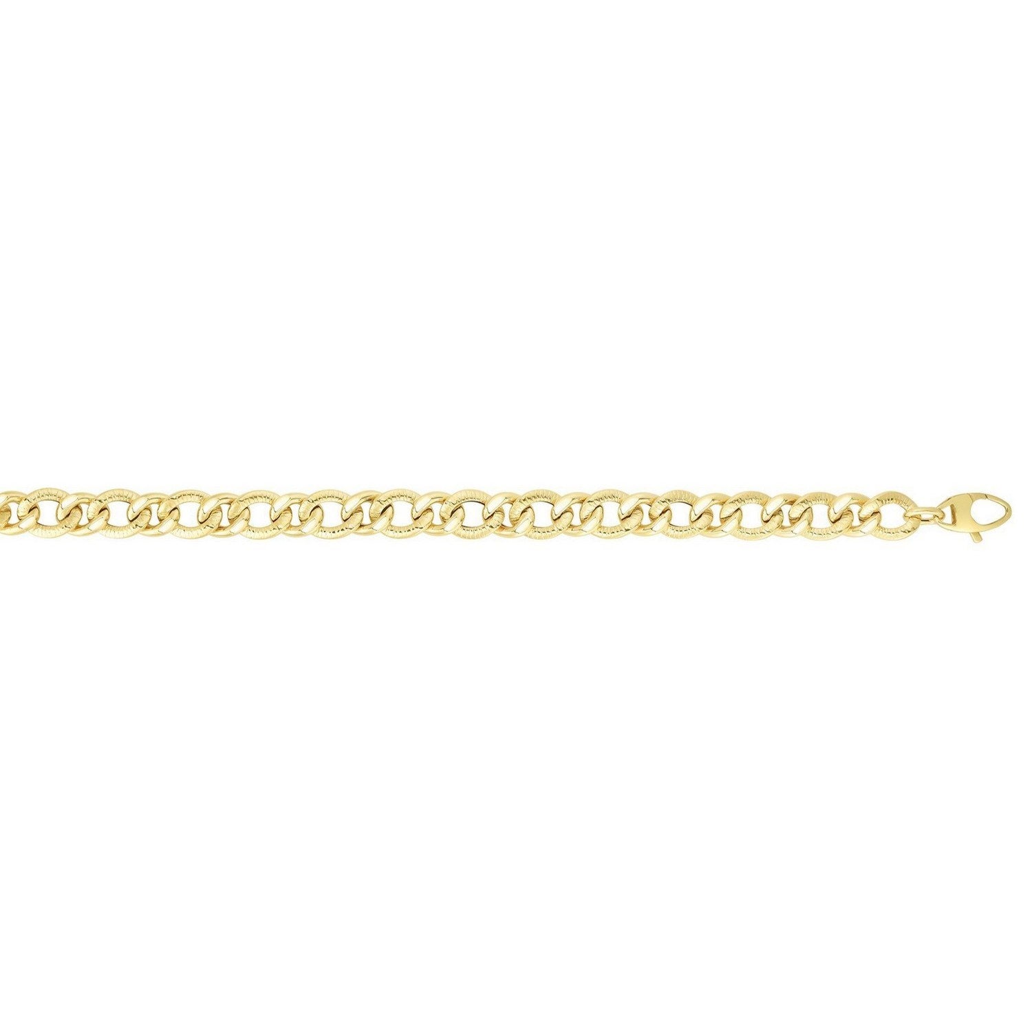 14k yellow gold curb chain bracelet with diamond cuts, showcasing elegant links and a luxurious design.